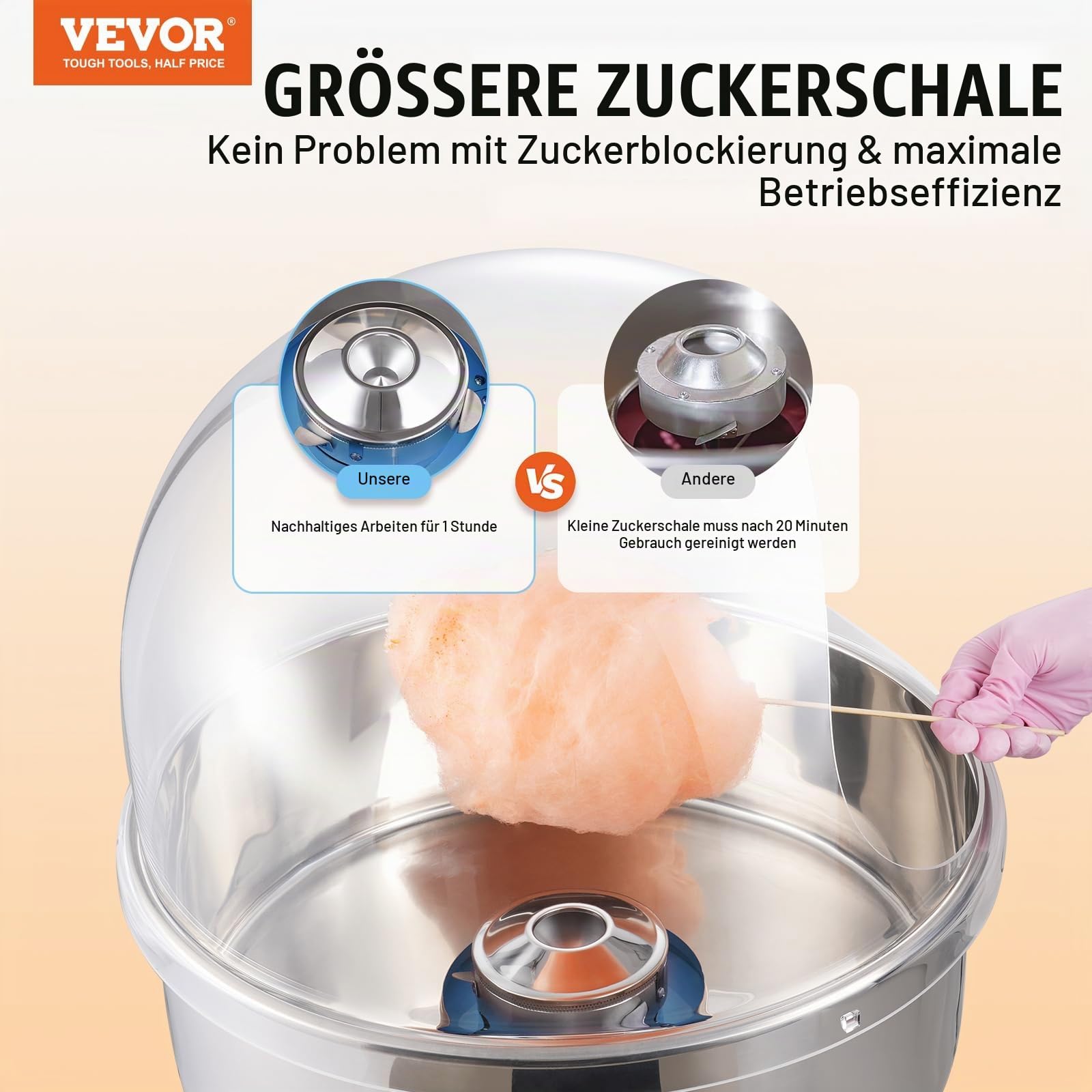 VEVOR Elektrische Zuckerwattemaschine, 1 kW Zuckerwattegeräte, Kommerzielle Zuckerwattemaschine mit Abdeckung, Edelstahlschüssel, Zuckerschaufel, Schublade, für Kindergeburtstage, Familienfeiern, Blau