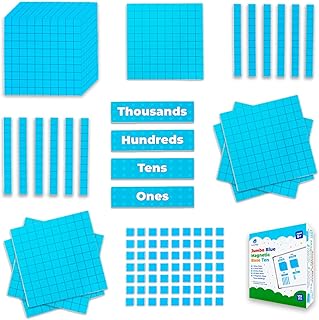 Simply magic 131+4 PCS Jumbo Blue Magnetic Base Ten Blocks for Math + Headings - Math Manipulatives, Base 10 Blocks, Place Value Manipulatives Magnets, Counters for Kids, Classroom Must Haves