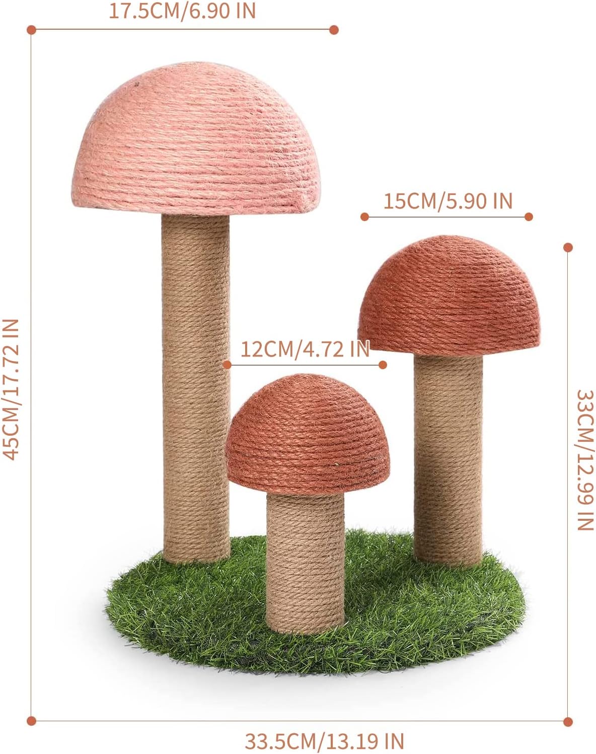 PowerKing Cat Scratching Post, Mushroom Claw Scratching Post for Cat, Natural Sisal Cat Scratchers with 3 Mushroom Pole, Cat Interactive Toys