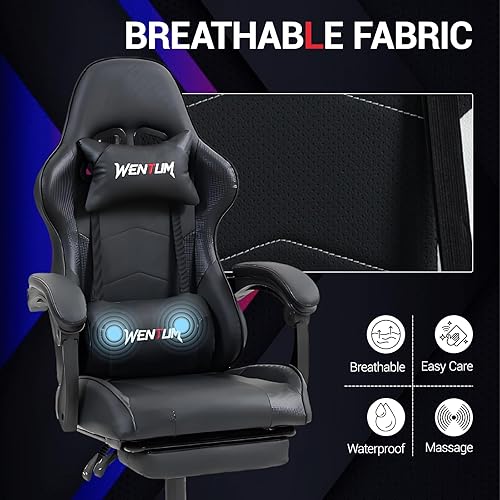 Miniatura 7 de Silla para videojuegos, silla de videojuegos con reposapiés y soporte lumbar de masaje, silla ergonómica de computadora ajustable en altura con