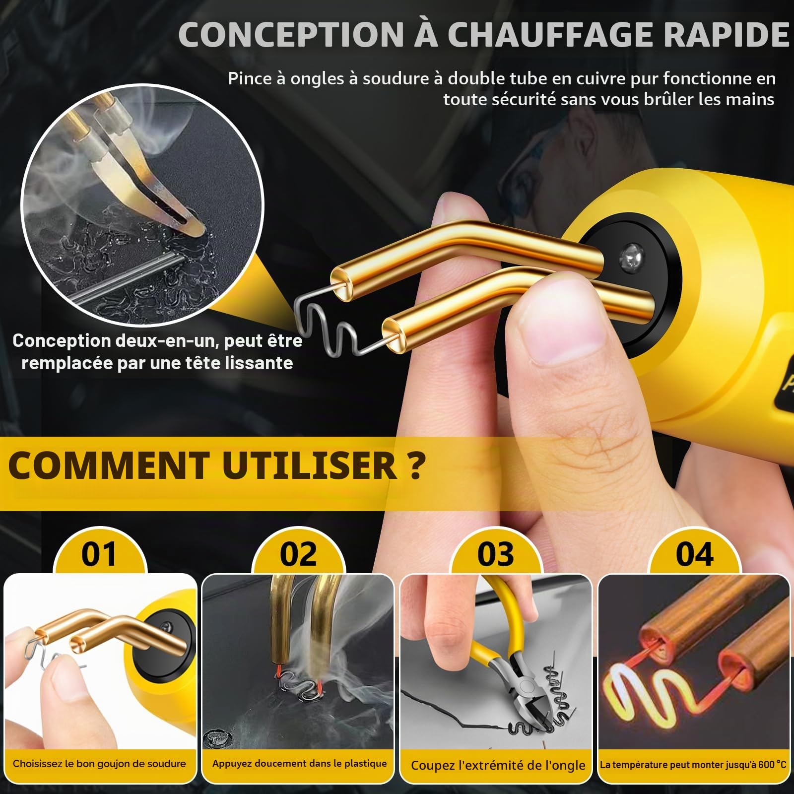 200W Soudure Plastique, 2 en 1 Kit de Reparation Souder Plastique avec 1000Pcs 6 Types Agrafes,Soudeuse Plastique Machine a Souder, Soudeur Plastique pour Réparation de Pare-Chocs de Voiture
