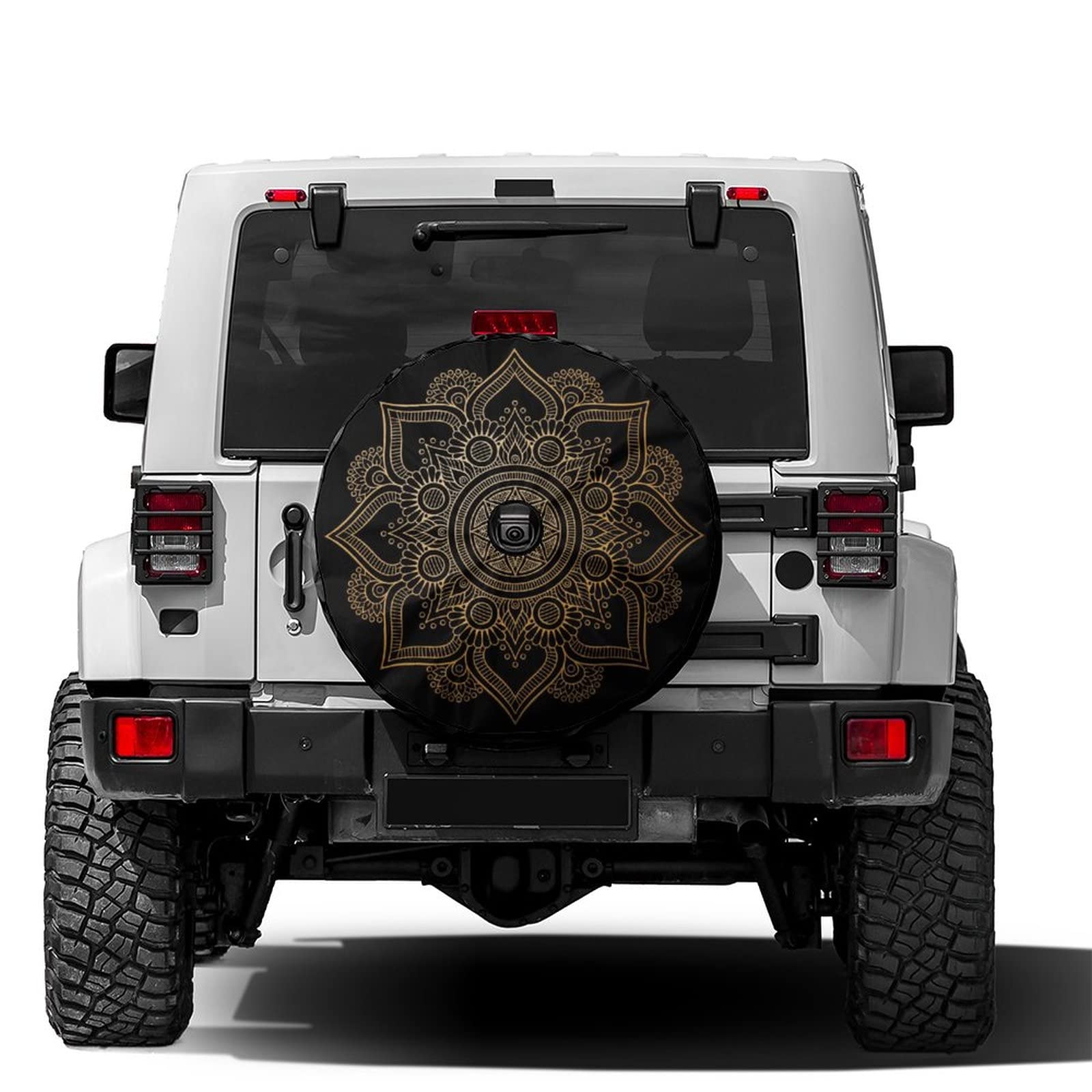 Delerain Spare Tire Cover with Backup Camera Hole Gold Mandala Wheel Covers Waterproof Dust-Proof UV Sun Universal Fit for Jeep Trailer RV SUV Truck (18 Inch for Diameter 32"-34")