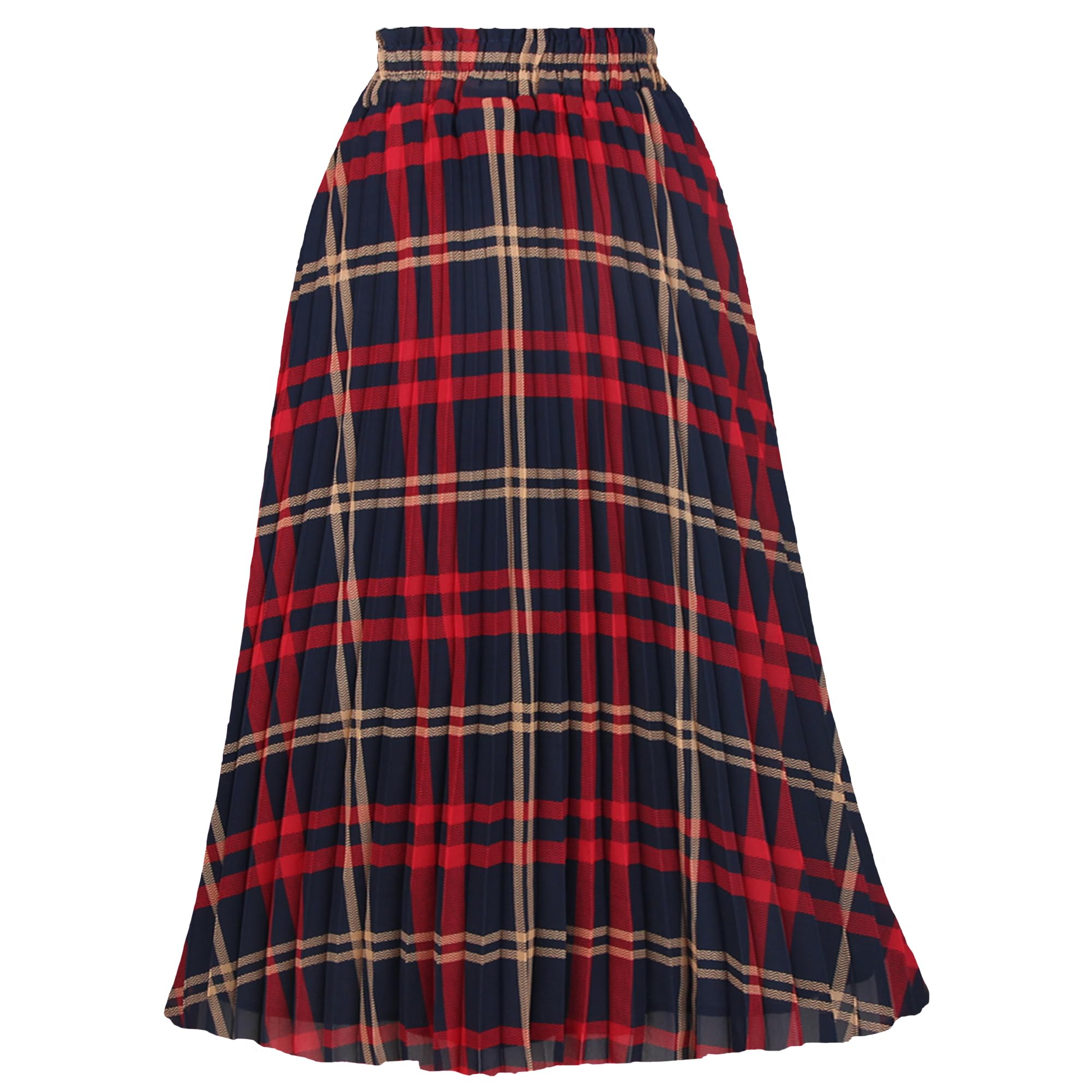 GOOBGS Womens Pleated A-Line High Waist Swing Flare Midi Skirt