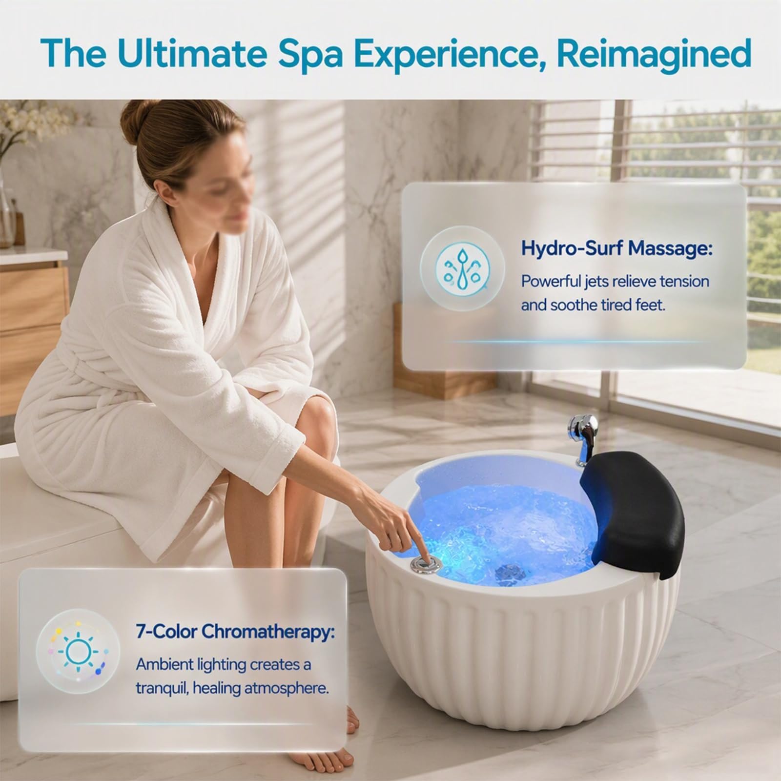 Vasca Idromassaggio Pedicure Pediluvio,Guscio Acrilico A Coste 24,8 Pollici | Cromoterapia A LED Integrata, Poggiapiedi Ergonomico In PU, Speciale Pediluvi Dell'hotel
