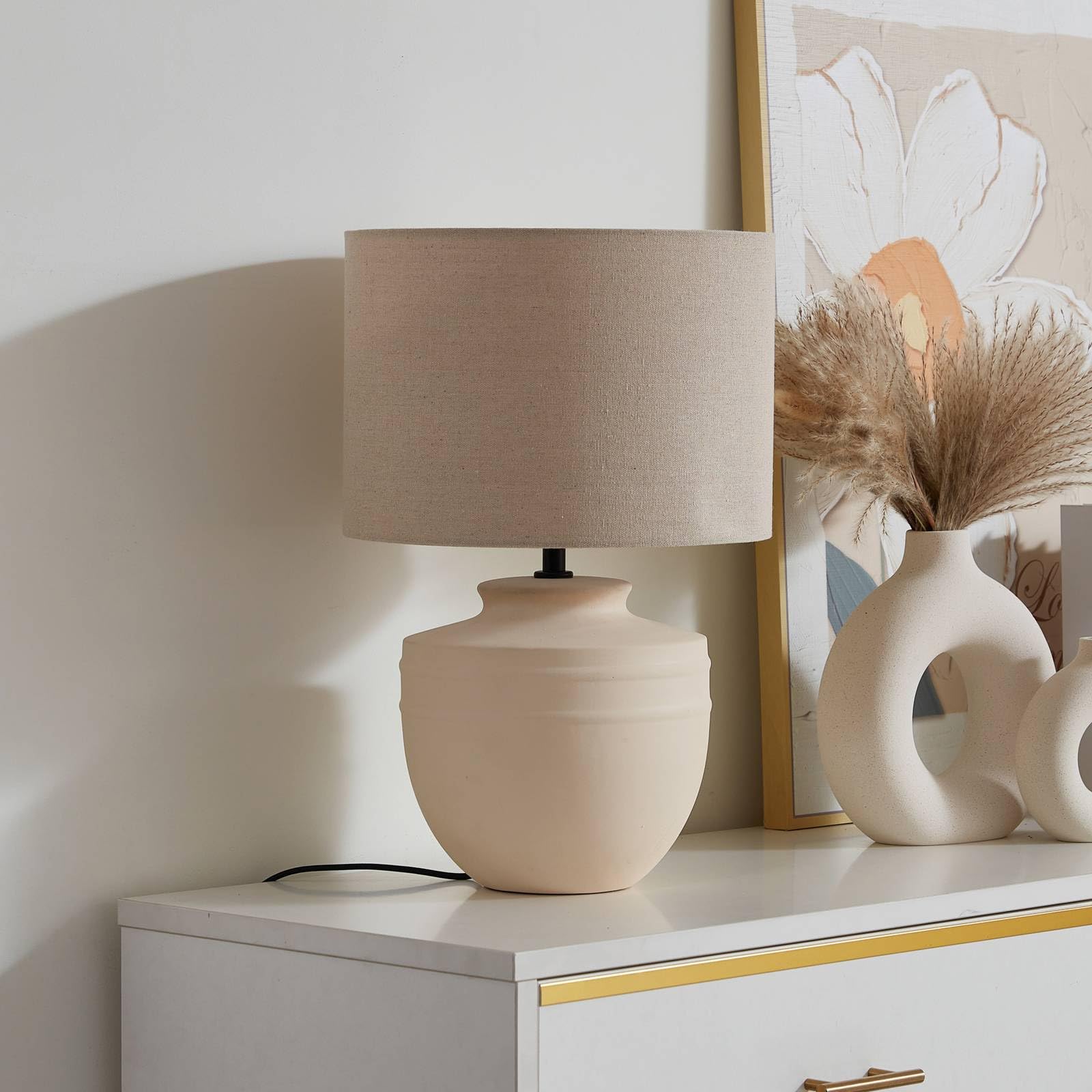 Lindby Tischlampe Thalassia in Creme aus Keramik (1 flammig, E27) - Tischleuchte Schreibtischlampe Nachttischlampe Flurleuchte