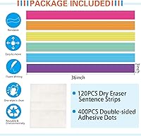 Vista 2 de Faccito Paquete de 120 tiras de oración para profesores de 3 x 36 pulgadas, tiras de oración de borrado en seco, tiras rayadas de oraciones de arco