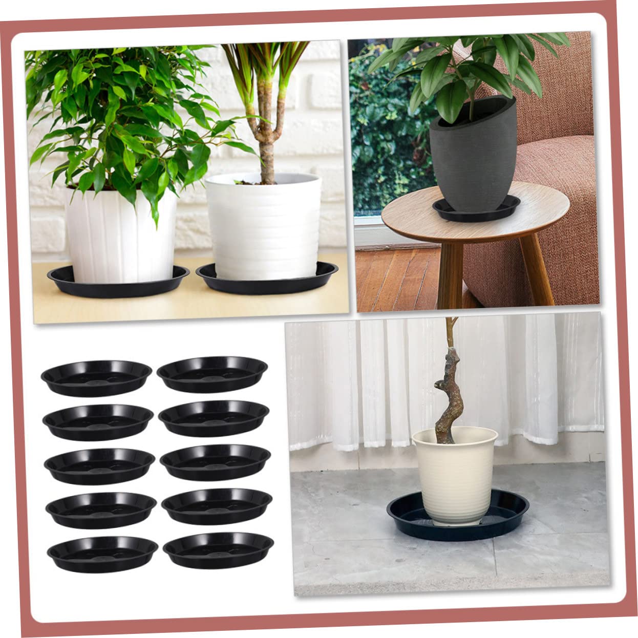 VICASKY Vassoi per Vasi di Fiori in Plastica 10 Pezzi, Base per Vaso da Giardinaggio Balcone e Terra, Resistente e Leggero, per Raccolta Acqua e Protezione Superfici Casa