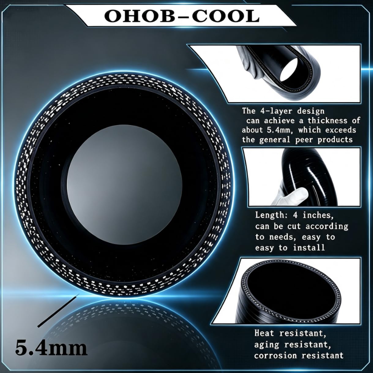 2,5 do 7,6 cm silikonowy reduktor prosty wąż łączący, długość 76 mm, ID 2,5″ do 3″ (64-76 mm), 4-warstwowy wzmocniony turbo/intercooler/rura dolotowa reduktor łącznik przemysłowe węże hydrauliczne