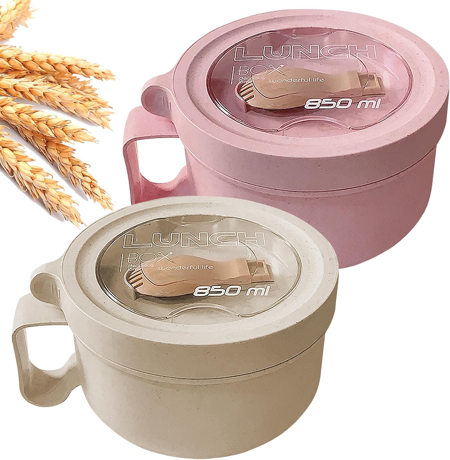 Product image of 2Pack Microwave Soup Mugs with Lids,28.7oz Microwave Ramen Bowl with Lid,Improved Easy-Grip Design for On-the-Go - Holds Soup, Rice, Cereal & More - BPA-Free(Beige+Pink)