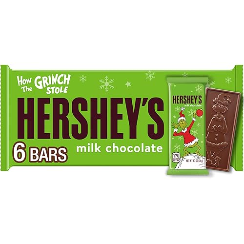 HERSHEY'S Grinch Milk Chocolate, Christmas Candy Bars, 1.2 oz (6 Count)