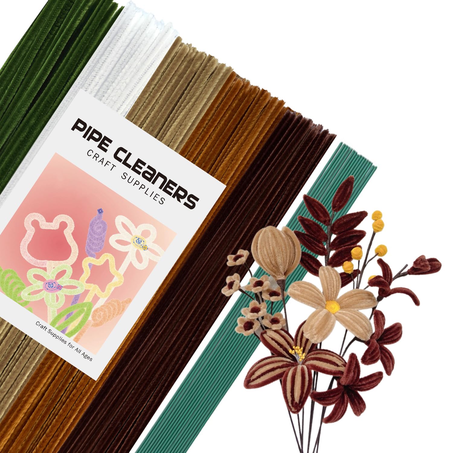 手芸モール モール カラーミックス 約270本 20本のフラワーロッド 花セット カラーモール クラフトモール 工作モール 造花 フラワー ワイヤー 骨格モール ワイヤーアート カラフルな装飾品、造形材料、学校用手工材料、クリスマスツリーの装飾，記念日 誕生日 母の日贈り物 バレンタインデー ギフト (ブラウン系ミックス)