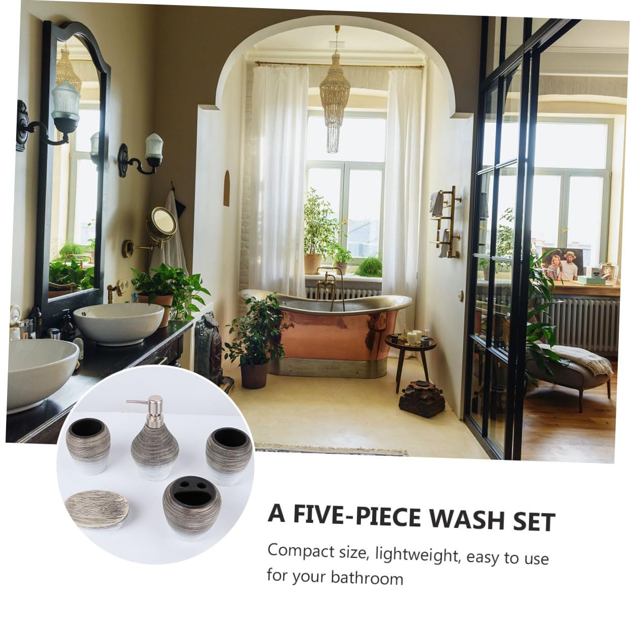 CLISPEED 5 Pezzi Set da Bagno in Ceramica Fatto a Mano Porta Sapone e Porta Spazzolino, Leggero e Resistente, per Uso in Bagno e Viaggio