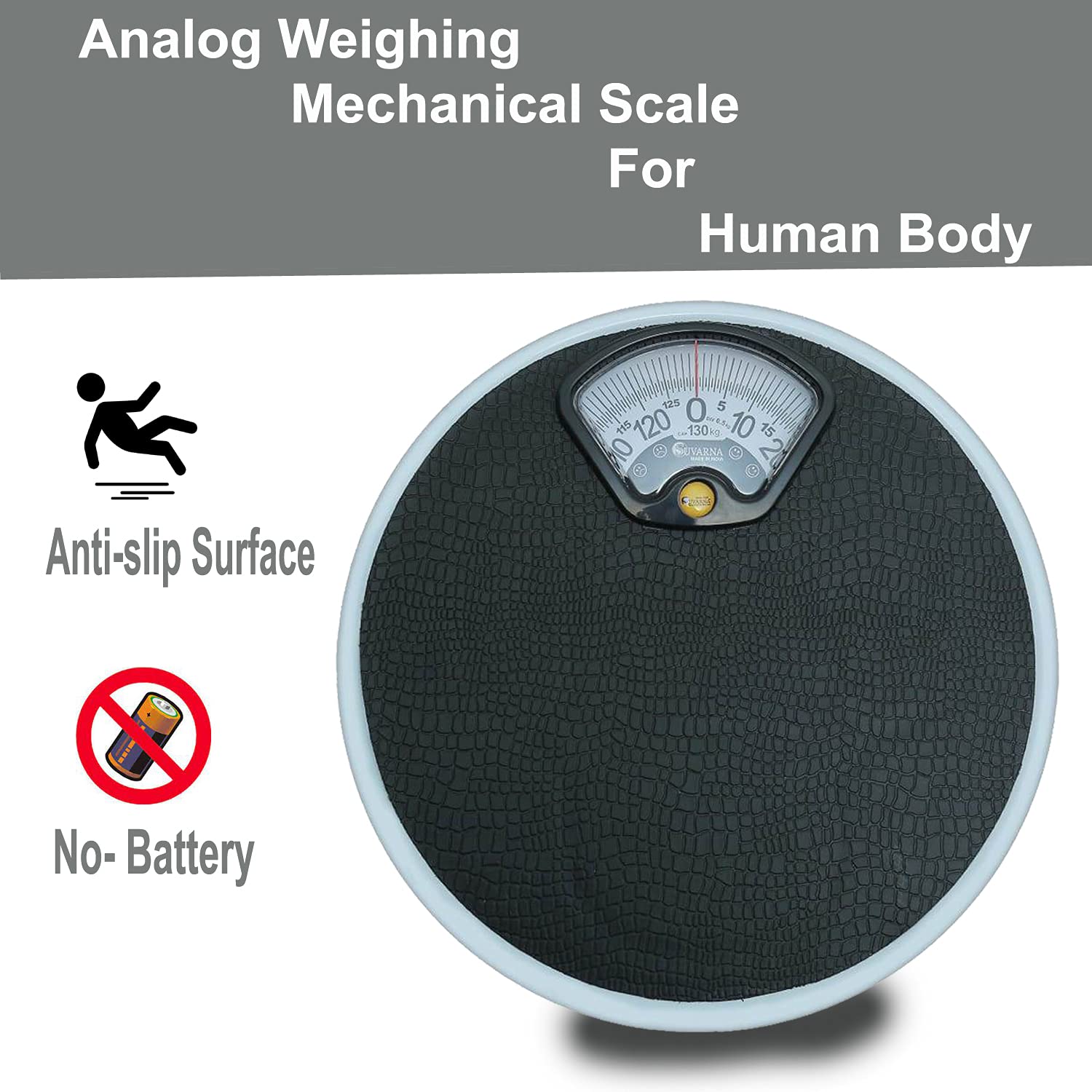 Alis Mechanical Weighing Scale AWS590 with 0 to 130 kgs Capacity Analog Weight Machine With Adjustable Tare | Weight Machine for Human Body | Round Body with Black/Gray Colour (RoundScale_BG) - Image 2 thumbnail
