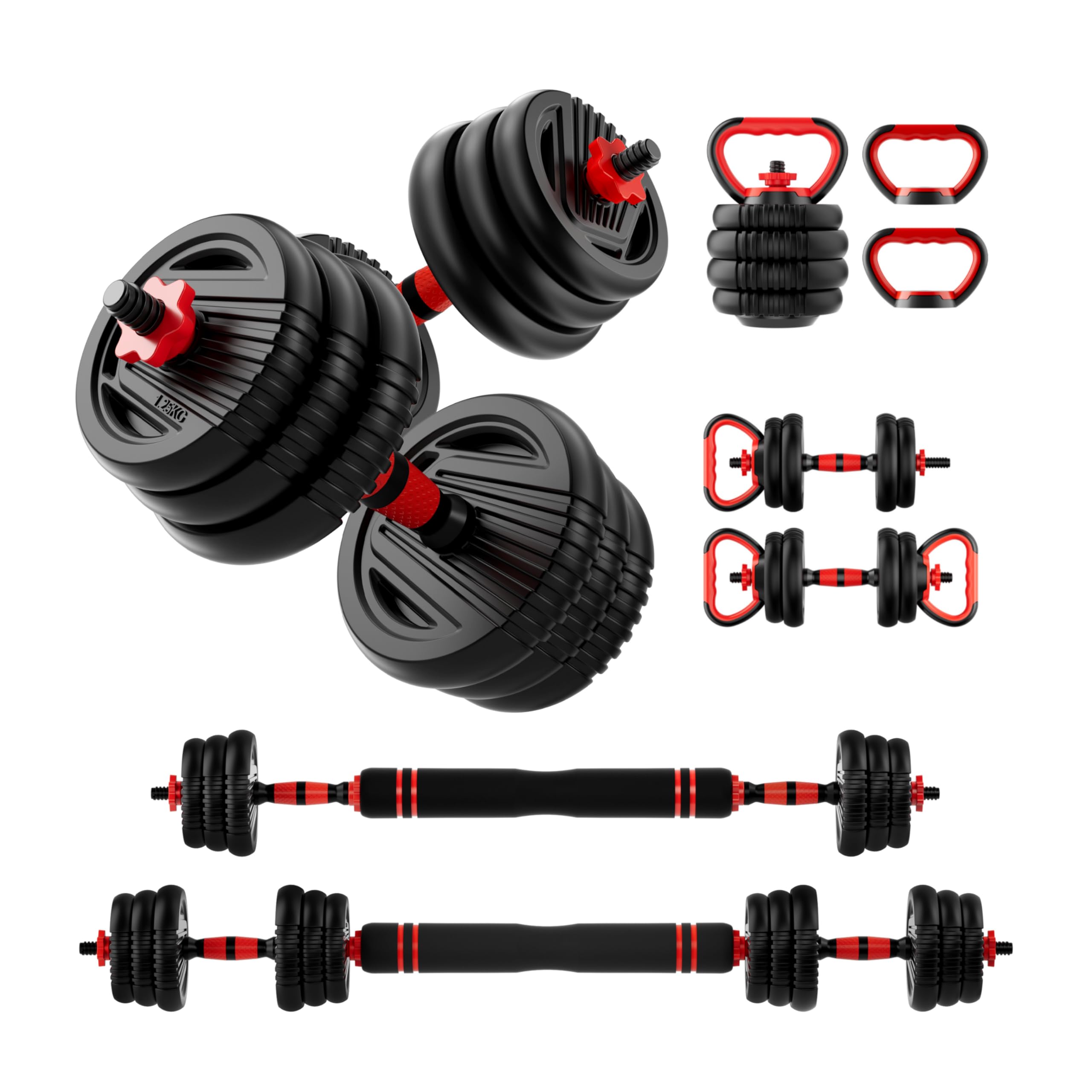 Adjustable Dumbbell Set,20/30/45/70/90lbs Free Weight with Connector | 5 in1 Dumbbells Set Used as Barbell, Kettlebells, Push up Stand,Weight Plate, Fitness Exercises for Home Gym