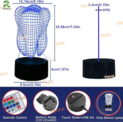 Miniatura 3 de Fanrui Fantástica lámpara de mesa con forma de diente óptico de ilusión 3D, cambio de 16 colores con control remoto, luz nocturna regulable para