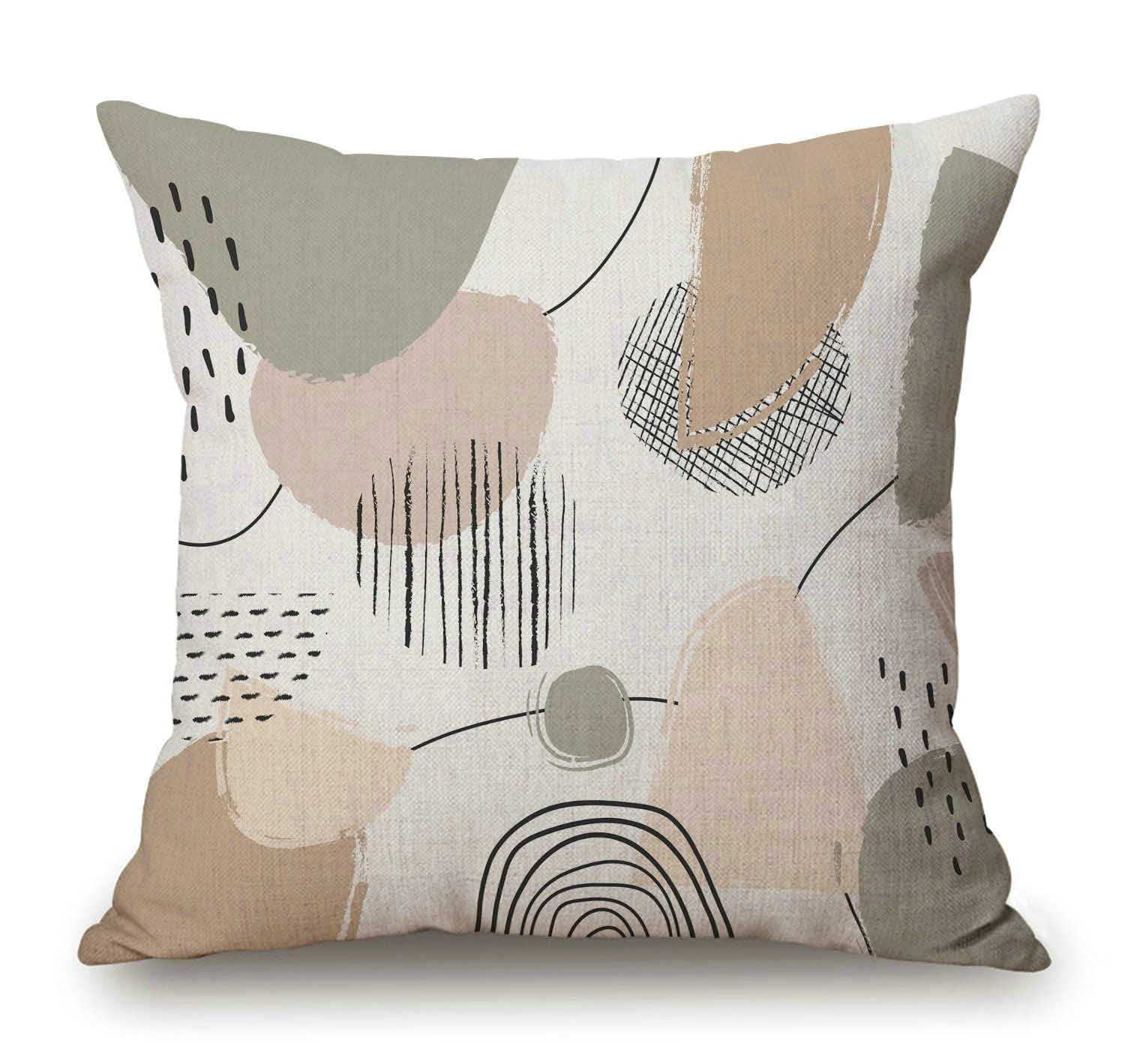 Throw Pillow Cover Modern Creative Chaotic Painted Elements Decorative Pillowcase Cotton Linen Square Throw Pillow Case Home Couch Decor Cushion Cover 18" x 18"
