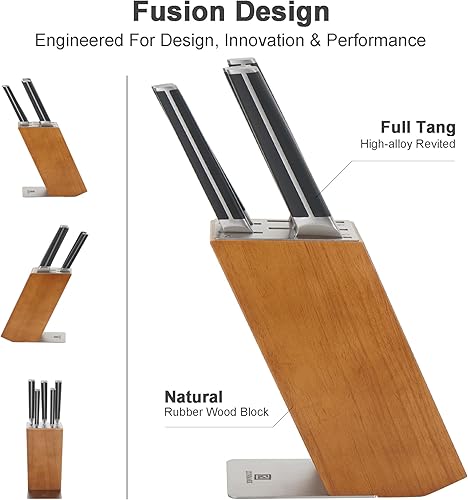 Miniatura 2 de X50CrMoV15 - Juego de cuchillos de cocina con bloque, juego de cuchillos de acero alemán de alto carbono X50CrMoV15, diseño que ahorra espacio para