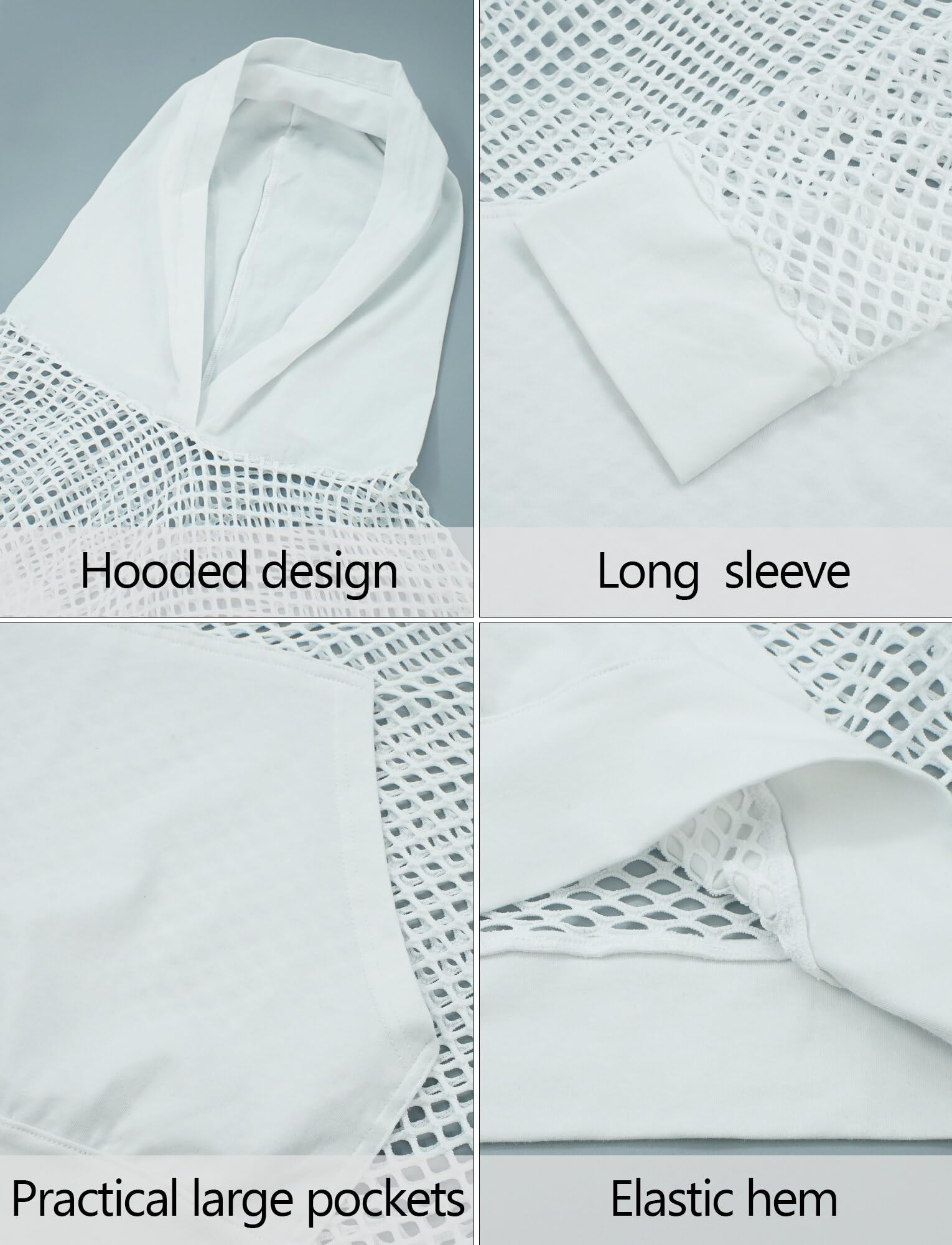 AIEOE Fischnetz Hoodie Herren Transparent Muskel Langarmshirt mit Kapuze Netz Shirts Locker Casual Dünn Sweatshirt Atmungsaktiv Frühling Herbst