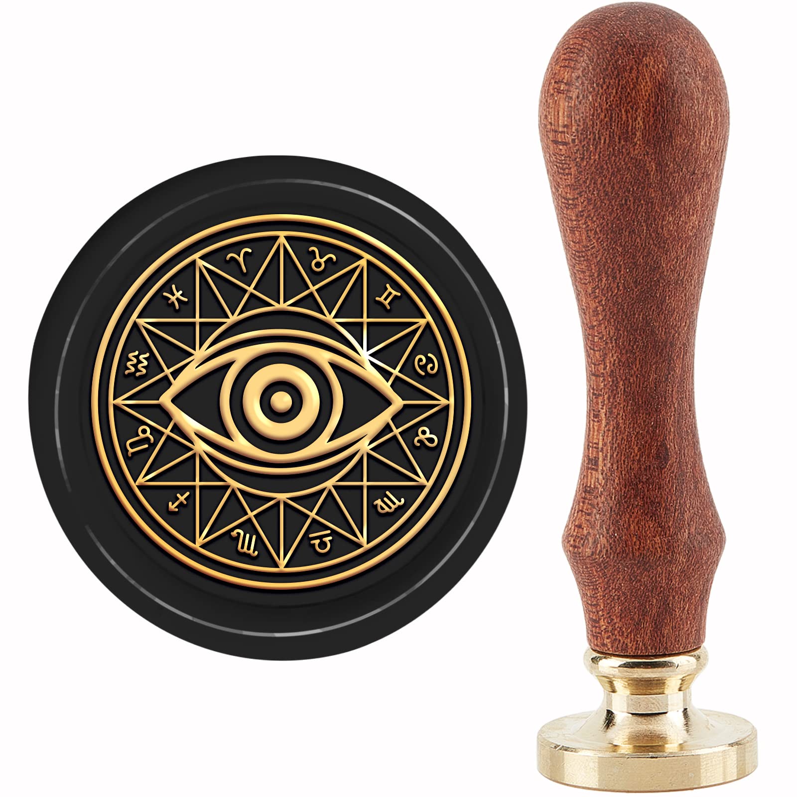 CRASPIREEye of Horus Wax Seal Stamp Constellation Magic Circle Sealing Stamp Copper Seals 30mm Retro Removable Brass Stamp Head with Wooden Handle for Envelopes Wedding Christmas Invitations