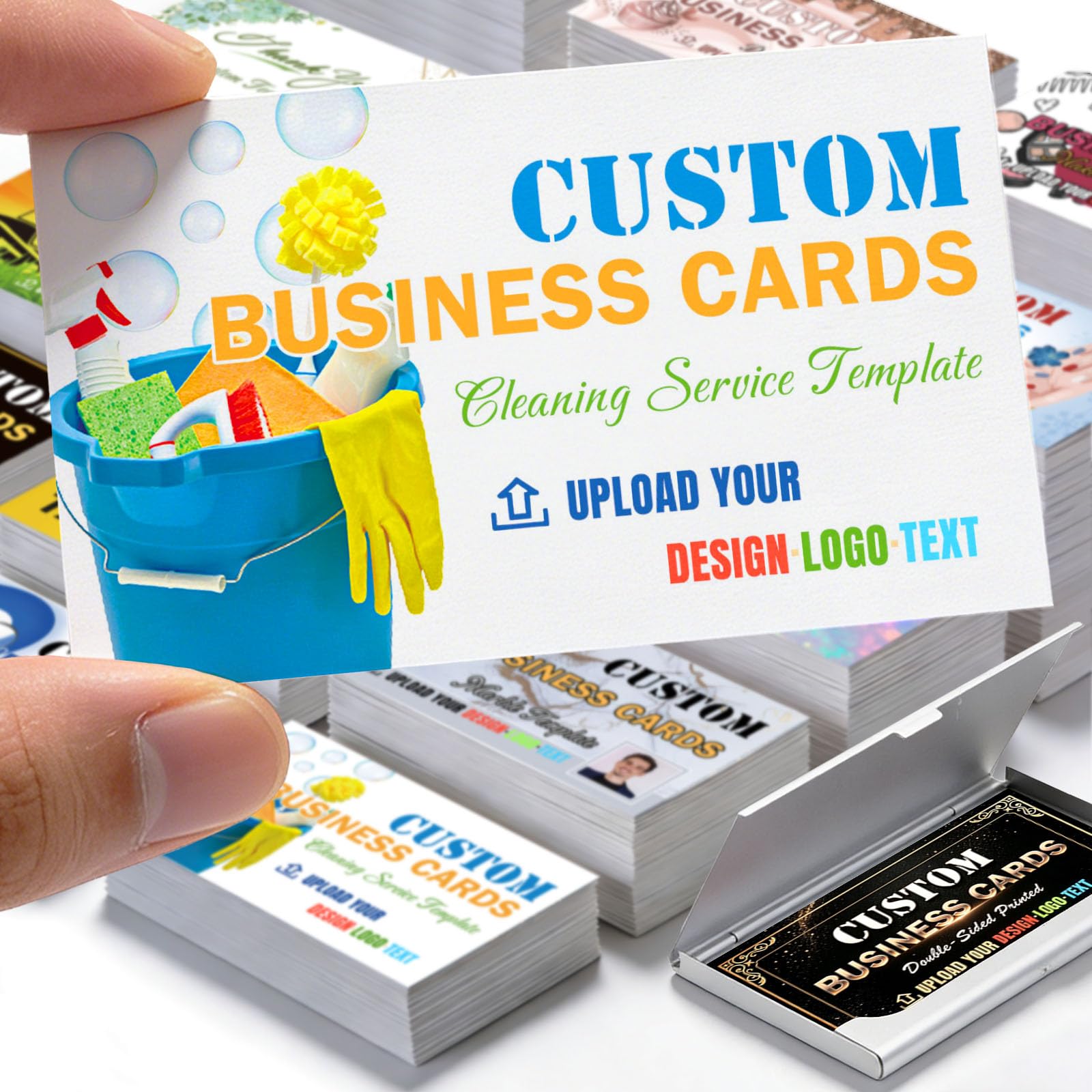 Custom Business Cards Personalised with Logo, 300gsm Waterproof Matte Paper Cards Customisable Double Sided Printed with QR Code Photo Text for Small Business and Events, 100-1000 Pcs