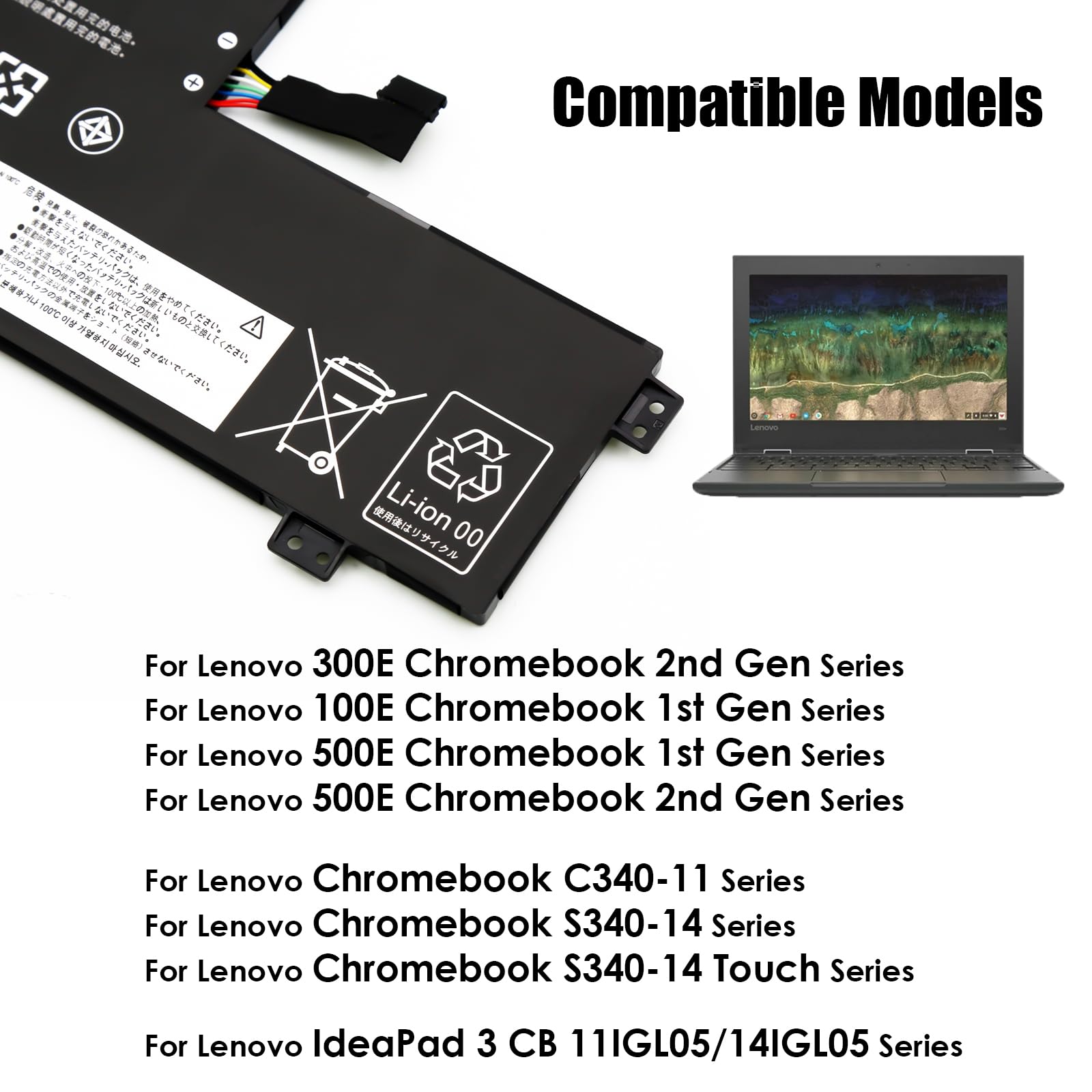 BLESYS L17L3PB0 Batería para Lenovo 300E/500E Chromebook 2nd Gen, 100E Chromebook 1st Gen Serie Batería de Repuesto L18D3PG1 L17M3PB0 [11.4V 42Wh]