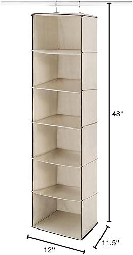 Miniatura 3 de Whitmor Organizador de armario de lona resistente para 6 estantes, bolsa de accesorios para colgar, 6 secciones, blanco roto