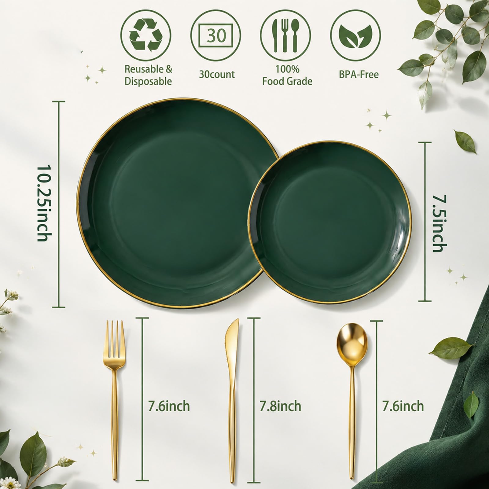 Green Plastic Plates - 150 Pcs for Weddings & Parties -3