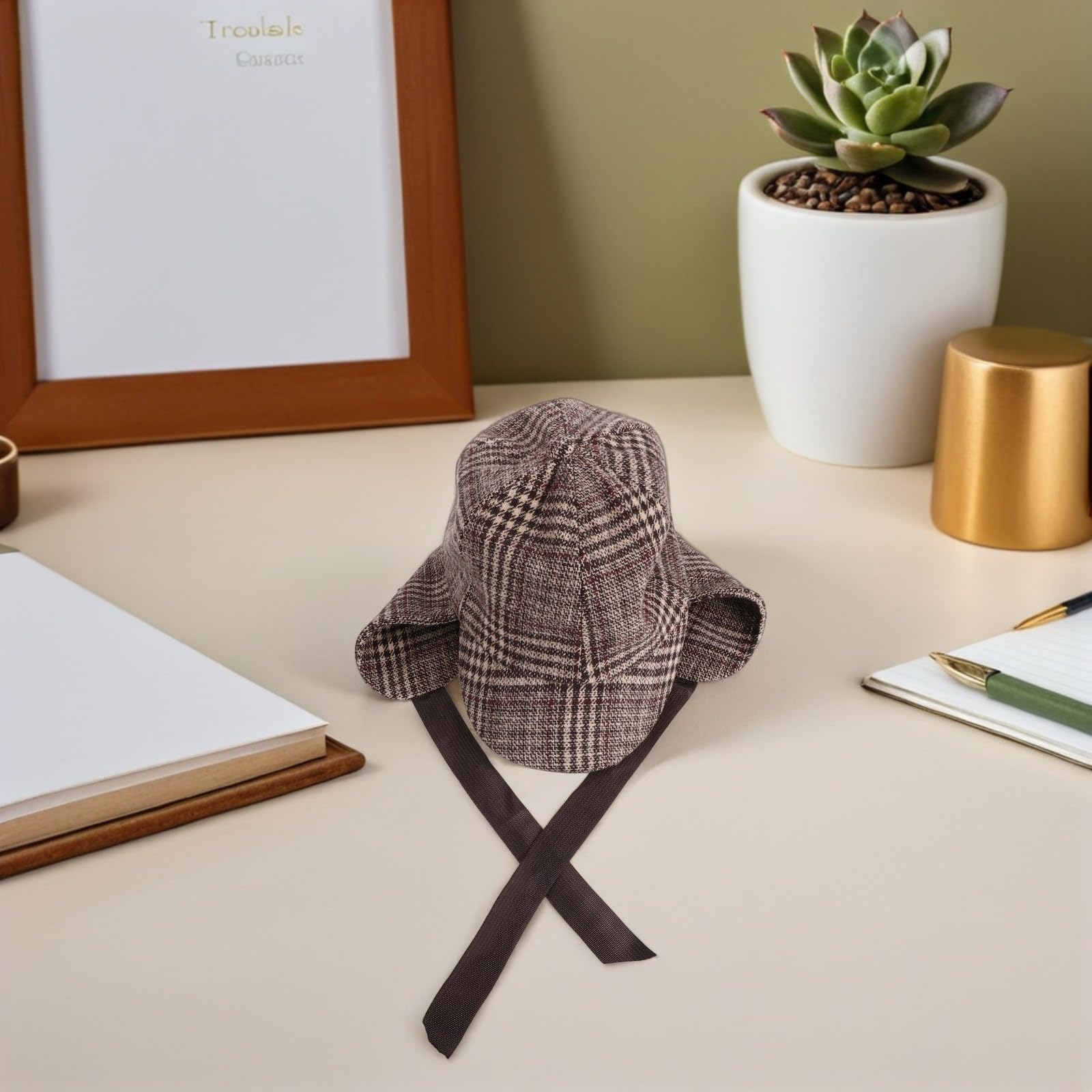 Tofficu 4 Piezas Sombrero Infantil de Disfraz Estilo Detective Doble ala y Orejeras Ajustables, Diseño de Cuadros para Juegos de rol y Uso Diario