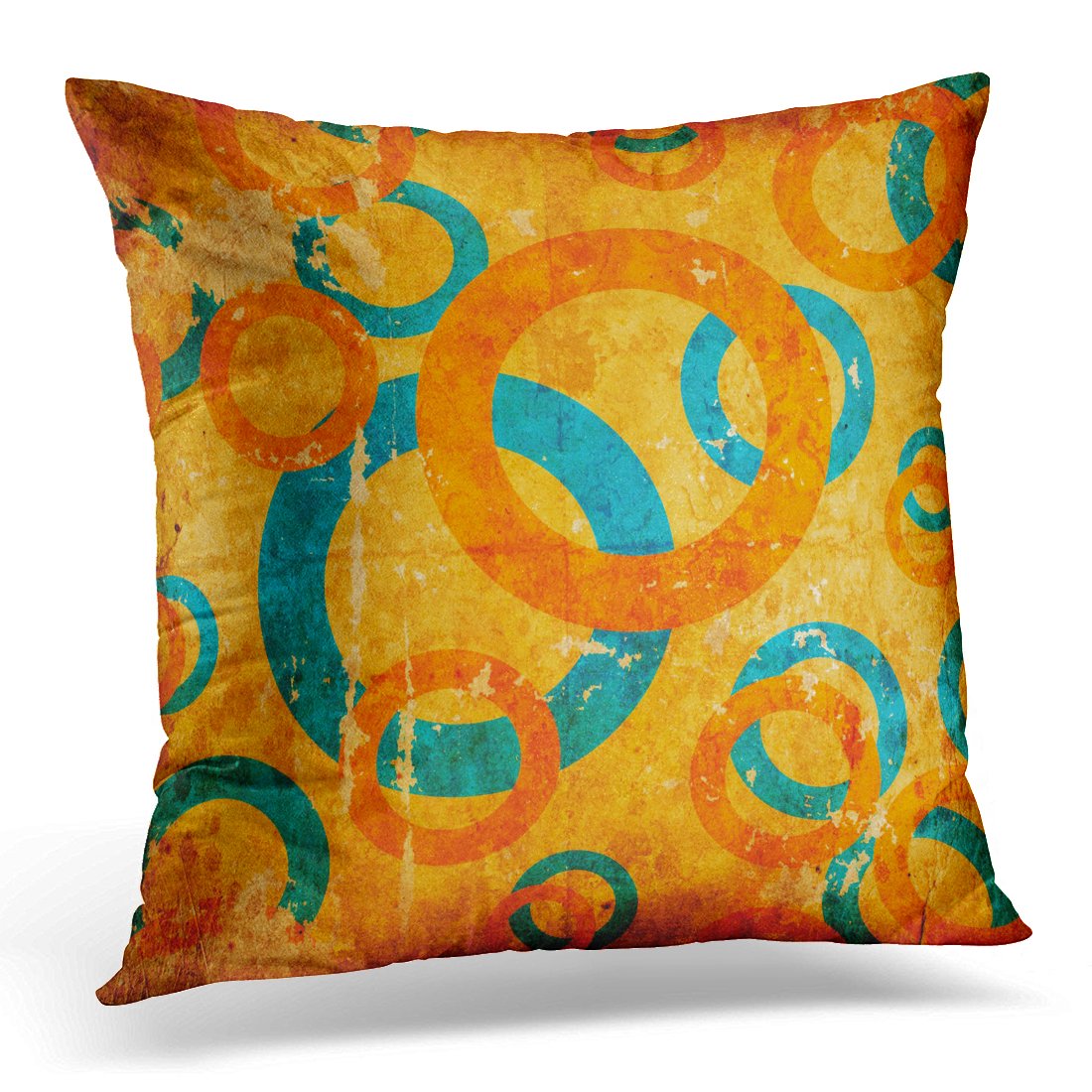 Emvency Decorative Pillow Cover Blue Aging Abstract with Circles on Grunge Colorful Color Throw Pillow Case Sofa Home Decor Pillowcase 16x16 Inches