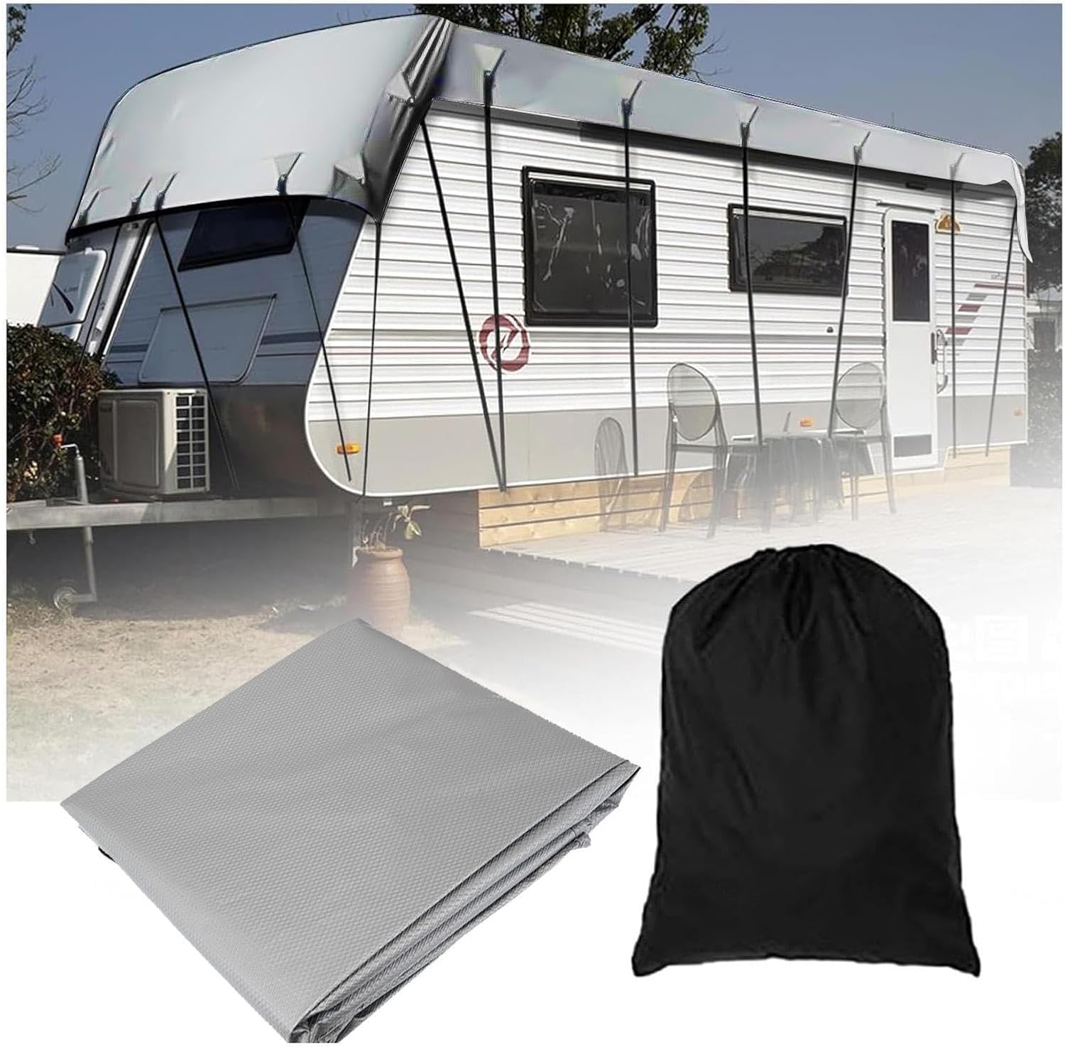 Truck Camper Cover 210D Oxford Cloth Rv Covers for Roof Only Foldable Storage, Easy to Clean Rvmasking Rv Cover Truck Camper Cover,Silver-16.4 * 9.8ft
