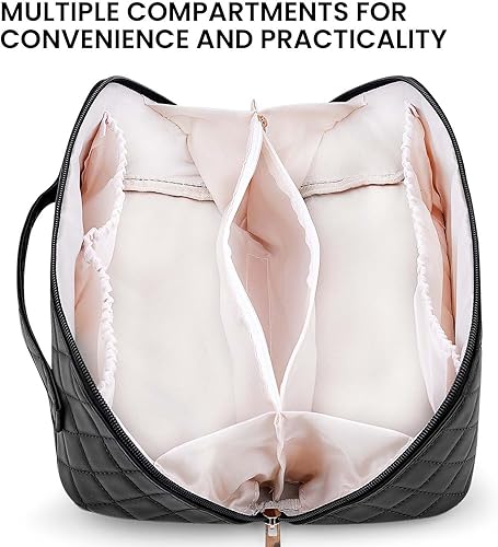 Miniatura 3 de SLUKULU Bolsa de maquillaje de viaje grande con múltiples compartimentos, impermeable y fácil de limpiar. Bonita bolsa cuadrada para cosméticos para