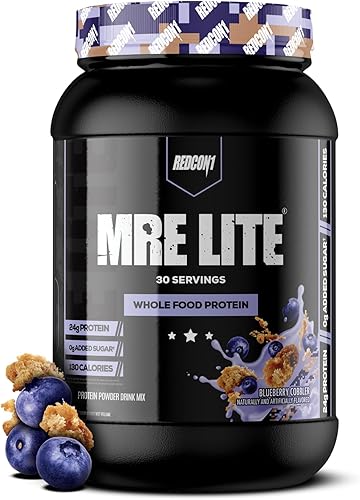 REDCON1 MRE Lite - Proteína en polvo integral, Blueberry Cobbler  Reemplazo de comidas bajo en carbohidratos y sin suero con mezclas de proteínas