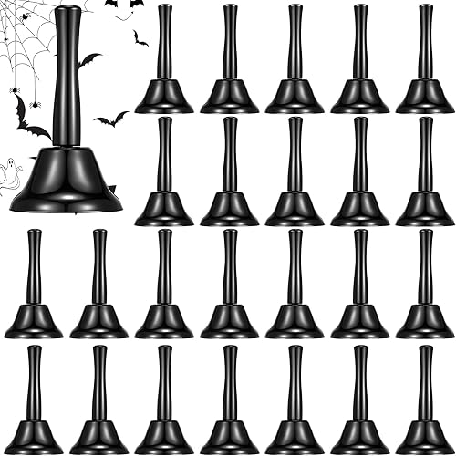 Boao 24 campanas de mano de acero de metal negro con asa, escritorio de oficina, servicio de cena, campanas de percusión musical para niños,