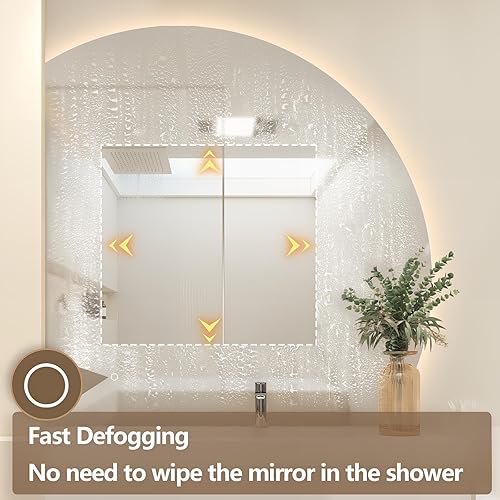 Miniatura 5 de Espejo LED de media luna para baño, espejo de tocador sin marco retroiluminado semicírculo con luces, espejo inteligente antiempañamiento regulable,