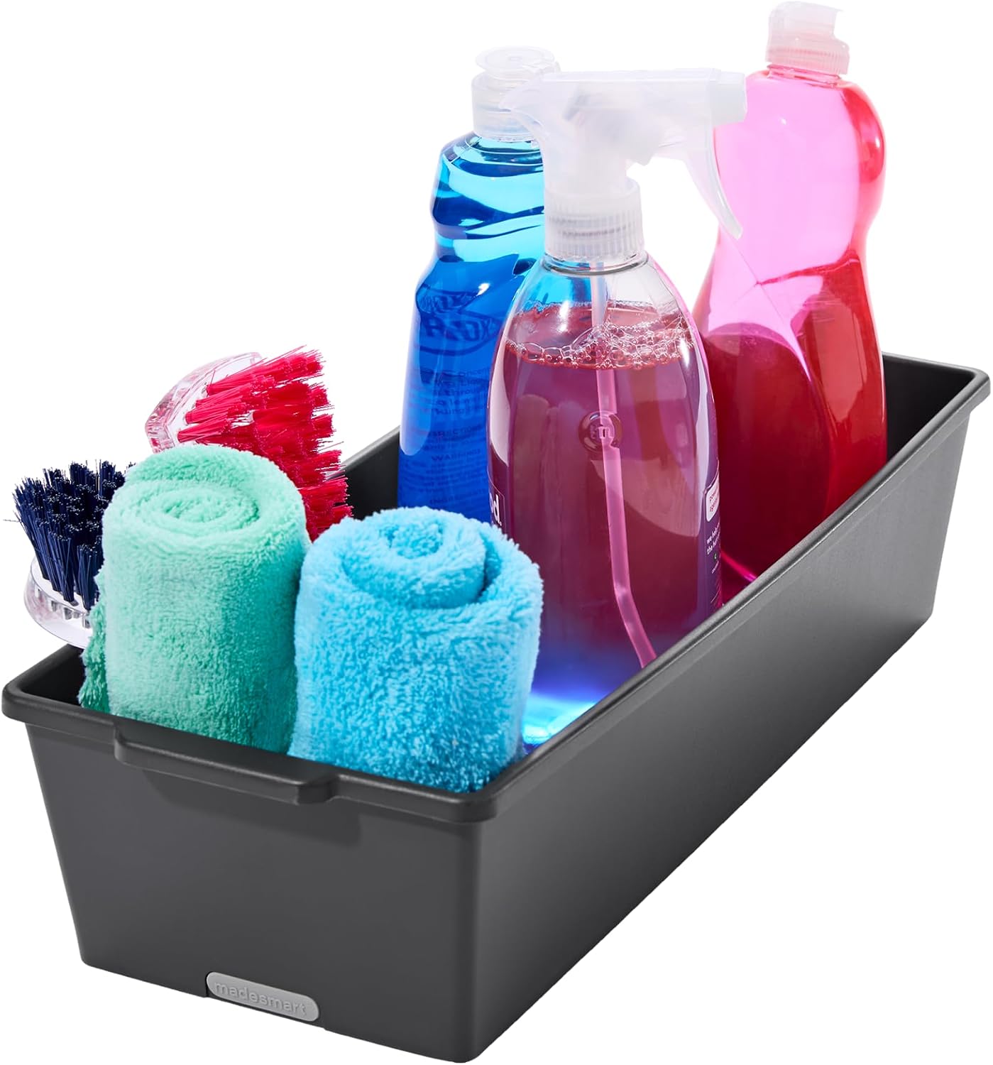 madesmart Large Deep Storage Bin, Multipurpose Organizer for Kitchen, Bathroom & Office, Organizer for Cutlery, Peeling Tools, Spatulas, Non Slip, Soft Grip Lining, Durable, Carbon