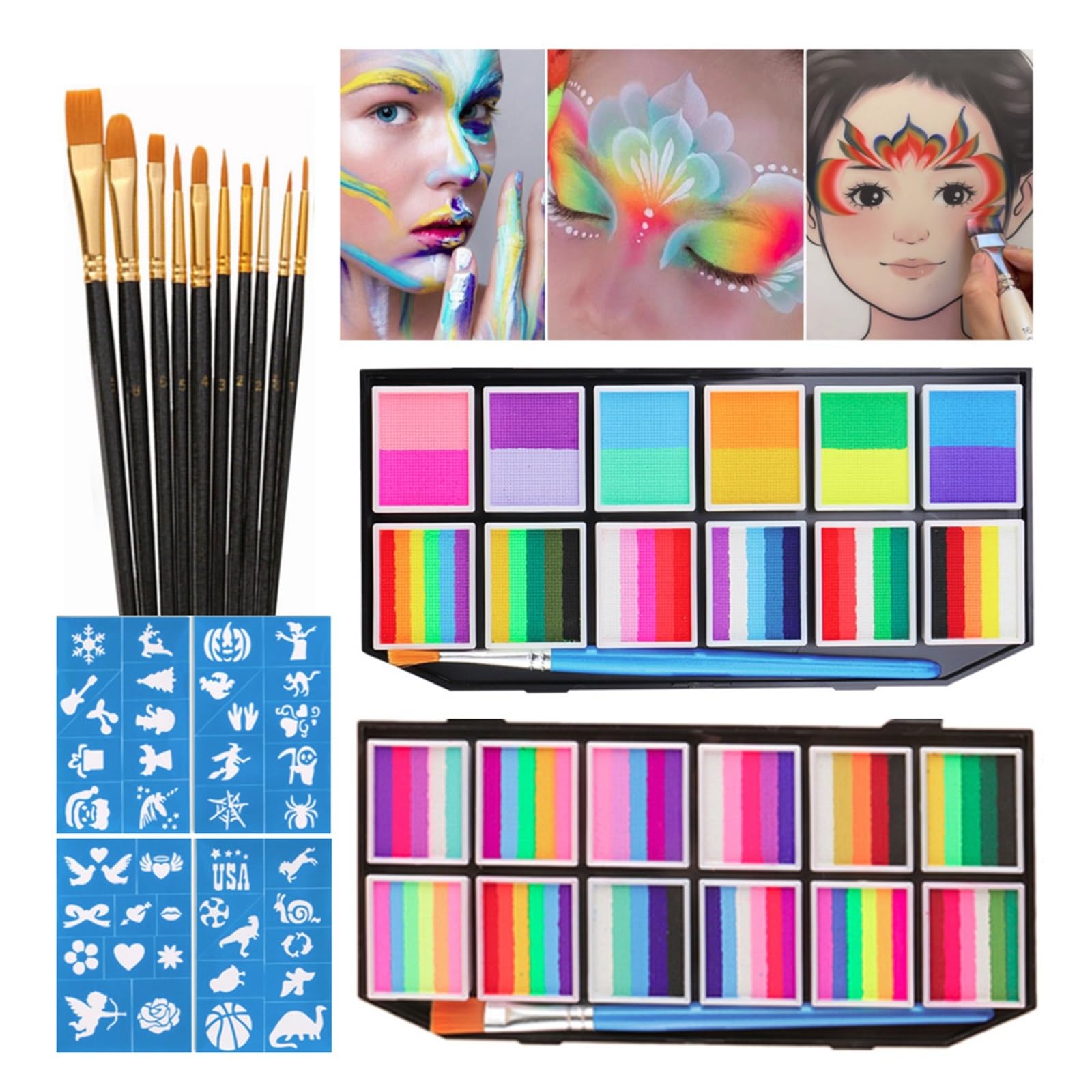 paleta de pintura corporal Juego de pintura facial y corporal malla 12 piezas(3012set(watersoluble)