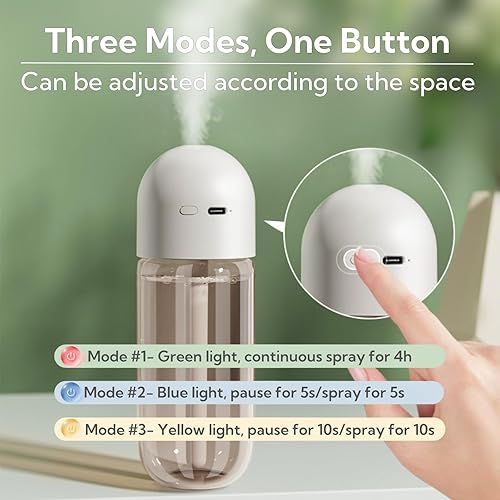 Miniatura 3 de Mini humidificador USB con 3 modos de pulverización, tecnología ultrasónica, funcionamiento súper silencioso, doble protección de seguridad