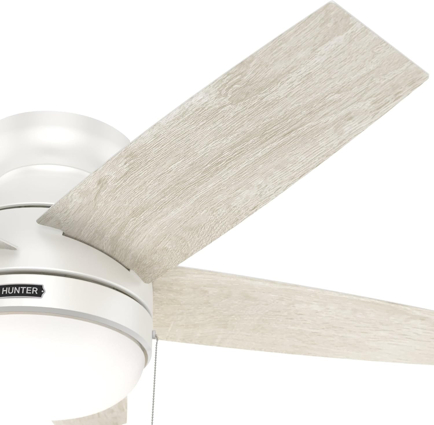 Hunter Fan 44 inch Low Profile White Indoor Ceiling Fan with LED Light and Pull Chain, Holiday Gifts for Bedroom, Living Room/Family Room, Dining Room, Kitchen, Office (Renewed)