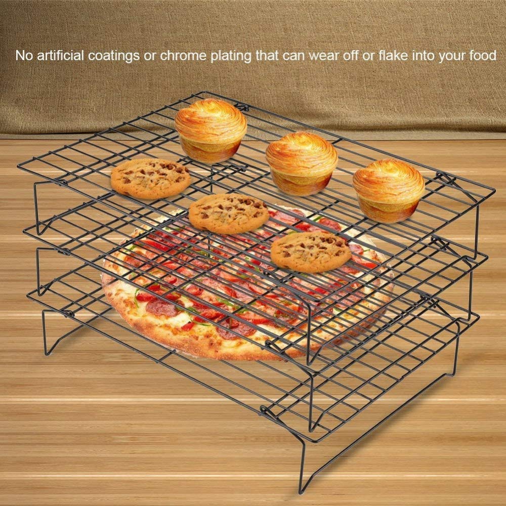 Rejilla Para Cocinar Y Enfriar De 3 Niveles, Rejilla De Acero Inoxidable Para Enfriar Galletas, Pasteles Horneados, Etc., 34 X 24,5 X 19,5 Cm, Negro