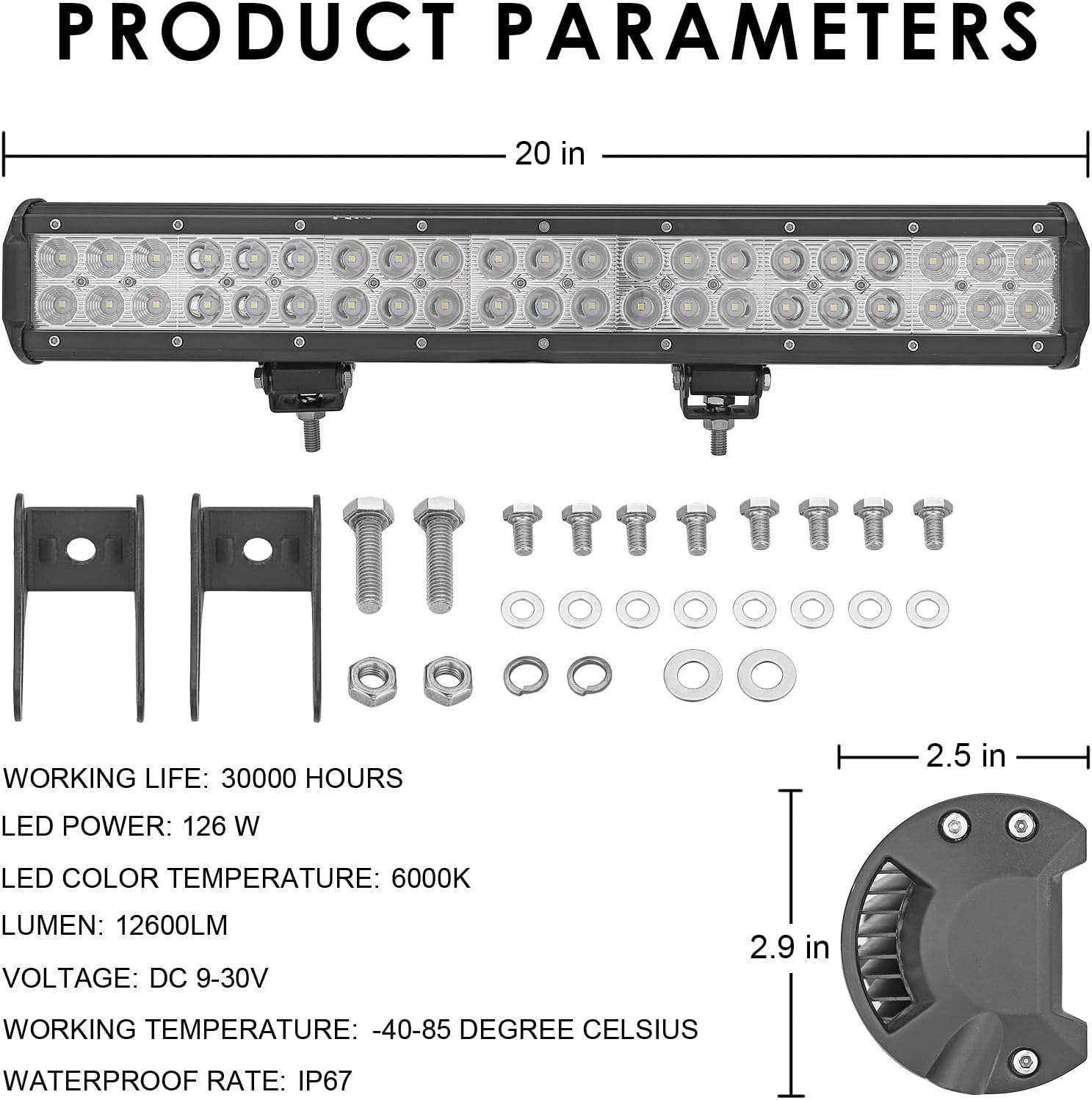 WeiSen 20" 126W LED Light Bar & License Plate Holder Mounting Bracket 6x12 inch Universal Compatible with Most UTV ATV Trucks