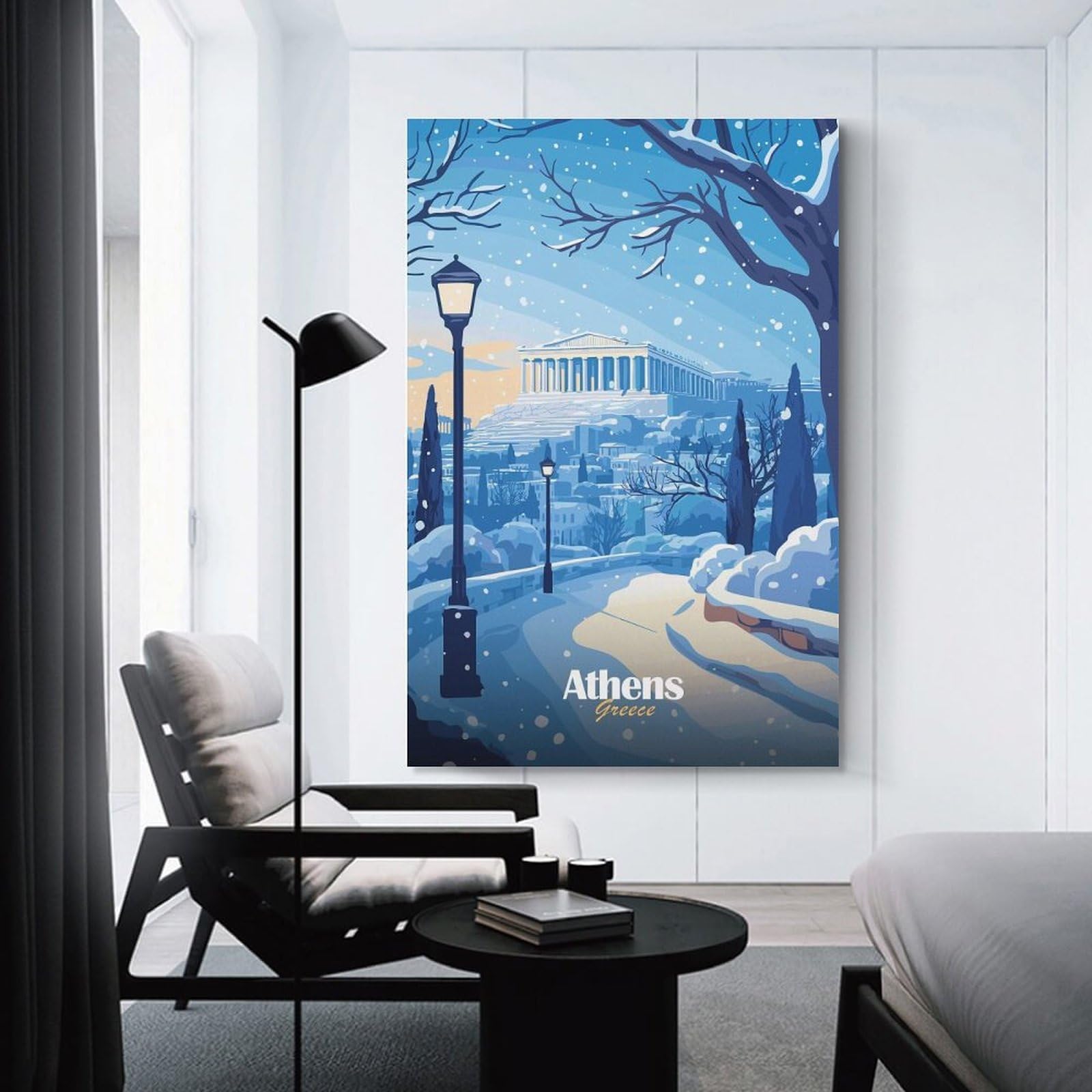 Junmoney Snowy Athens Canvas Wall Art 20x30inch(50x75cm), for Wall Displays, Bedrooms Or Room Updates, Ideal for Building A Coordinated Art Wall