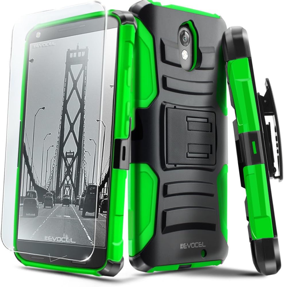 Droid Turbo 2 Case, Evocel [Generation Series] Belt Clip Holster, Kickstand, HD Screen Protector, Dual Layer for Motorola Droid Turbo 2 (XT1585/ 2015 Release), Green (EVO-MOTXT1585-AB212)