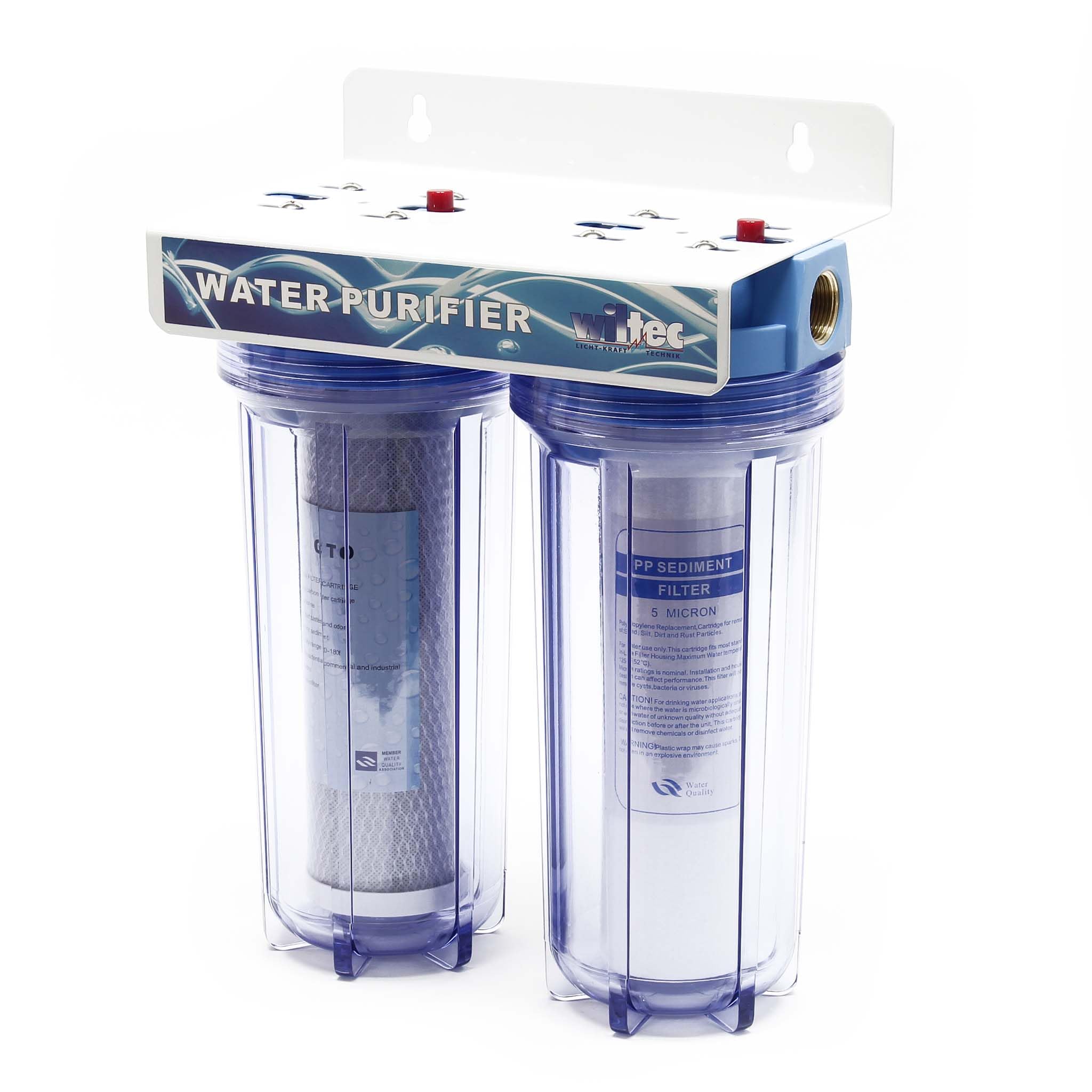 Naturewater NW-PR102 2 Stufen Wasserfilter Doppelfilter, 5 µ, 26,16 mm (3/4"), Ø62 mm PP Kartusche, Filter Wandhalterung, Filterschlüssel, Sedimentfilter Aktivkohleblock
