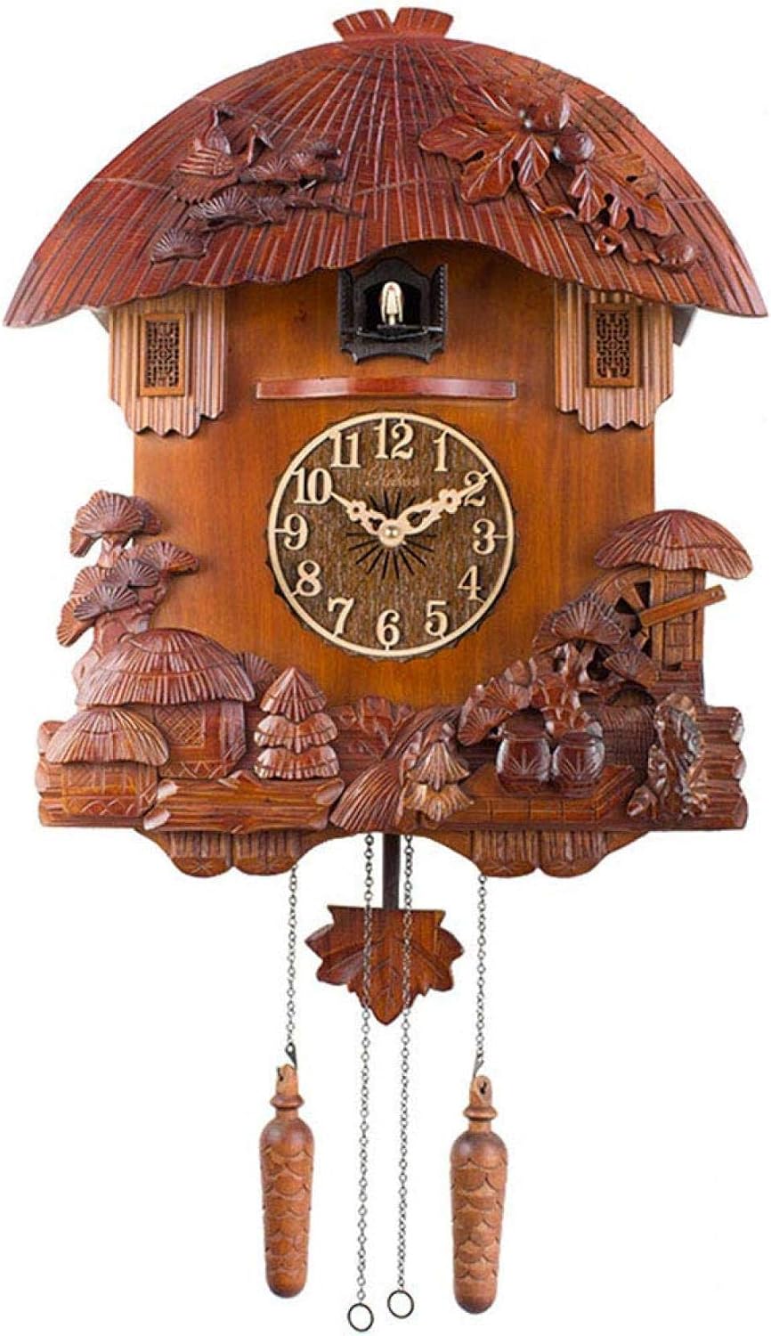 Handcrafted Pine Wood Cuckoo Pendulum Wall Clock, Natural Bird Voices Or Cuckoo Call, Decor Home Living Room Kitchen Restaurant Hotel Decoration, Arabic Numerals (Roman Numerals)