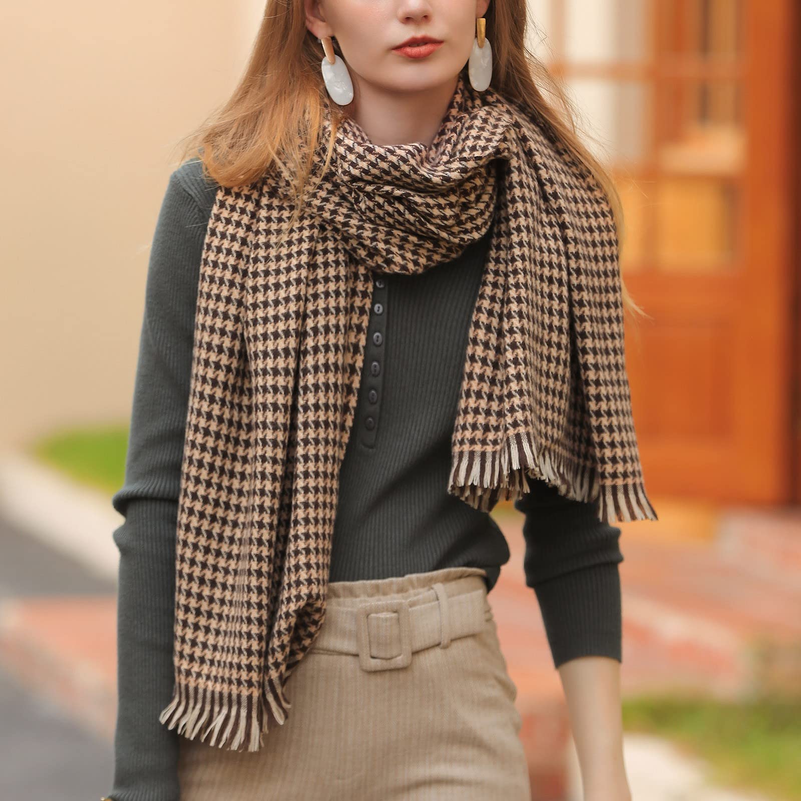 Sciarpa di design da donna Grande Pashmina di lana di cashmere Sciarpa invernale grande ed elegante Foulard caldo Stola scialle morbida e leggera Nero (A TO)