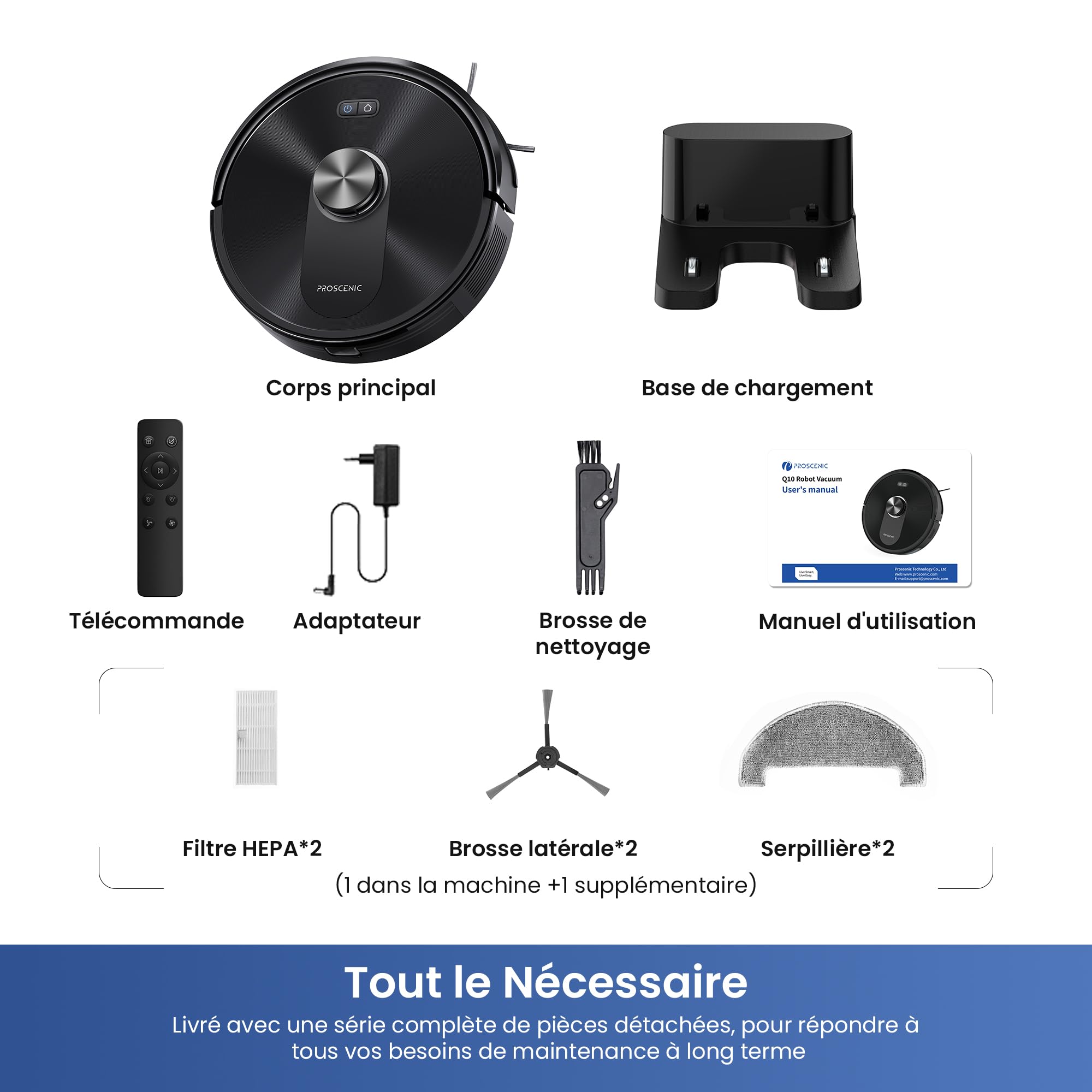 Proscenic Robot Aspirateur Laveur, 10000Pa 200Mins Aspirateur Robot avec Serpillière,Navigation Lidar,Multi-étage Cartographie,Évitement d'obstacles,Silencieux,pour Poils Animaux Tapis Sols Durs