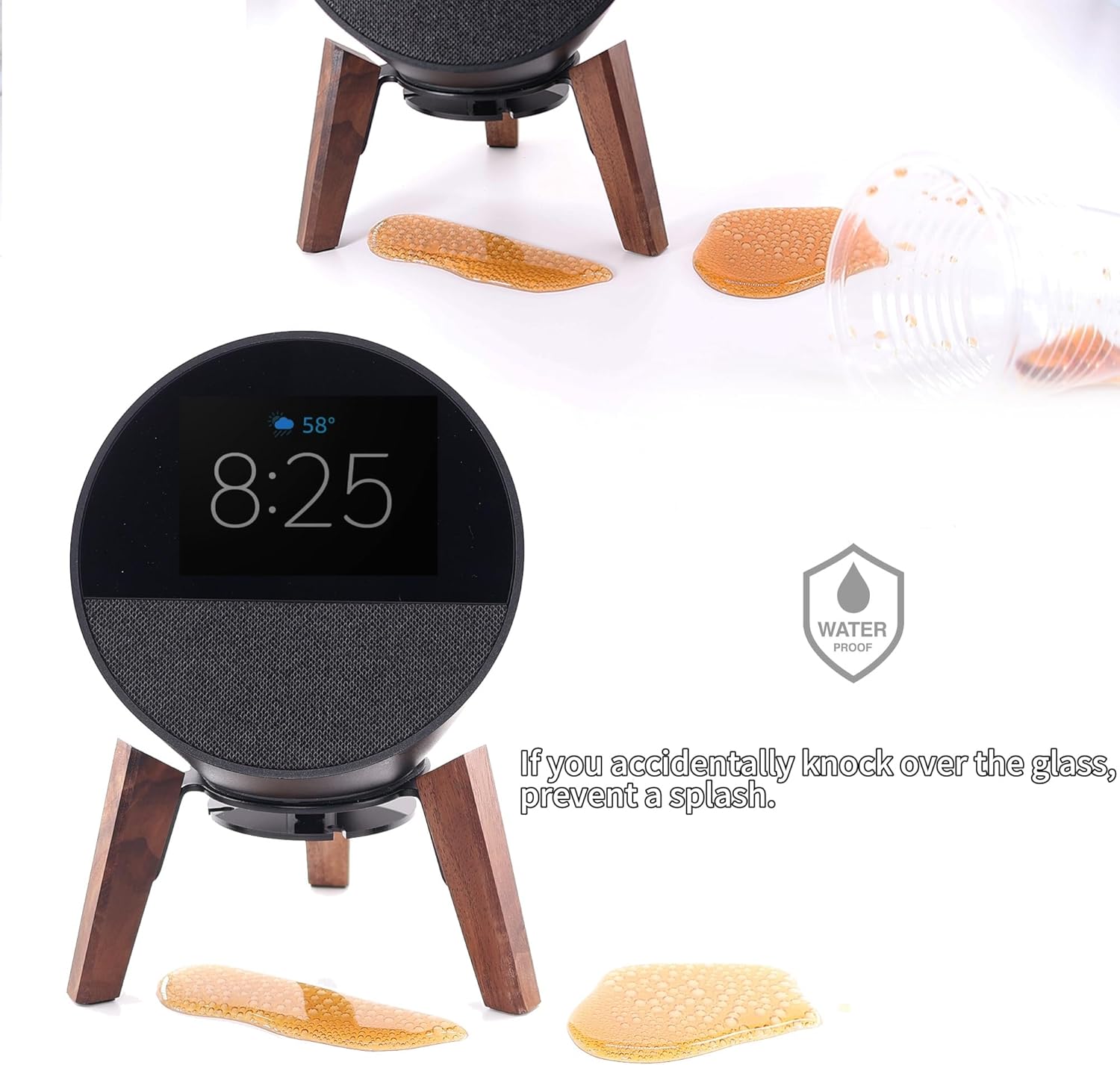 Desk Speaker Stand Compatible for Echo Spot and Homepod Mini Wooden Legs Stand Protect Mount Holder for All Suitable Sized Smart Speaker (Black Walnut) - Image 3