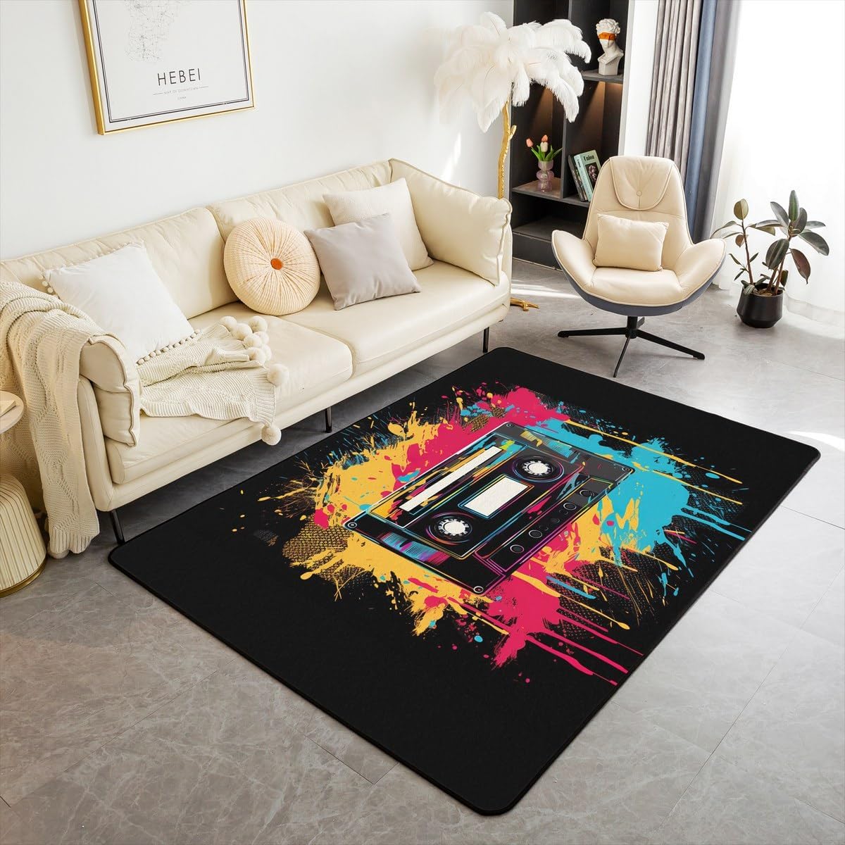 Erosebridal Guitar Area Rug 5x7,Musical Notes Carpet for Kids Boys Girls,Life is Full of Important Choices Motto Rug,Rock Music Bass Instrument Indoor Floor Mat