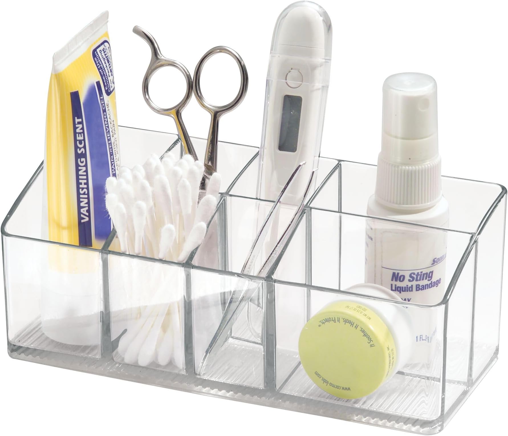 iDesign Medicine Storage Box for Bathroom and Medicine Cabinet, Small Plastic Bathroom Storage with 7 Compartments, Practical Make Up Organiser for Bathroom Accessories, Clear