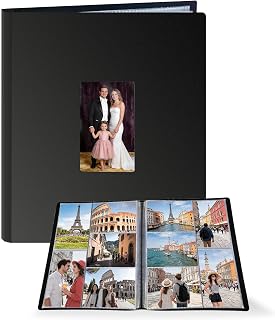 FRETONBA Photo Album, Photo Book 10x15 Holds Up To 100 Photos, Photo Album With Window On Front, Photo Book Suitable For Families, Travel (Lying And Portrait)